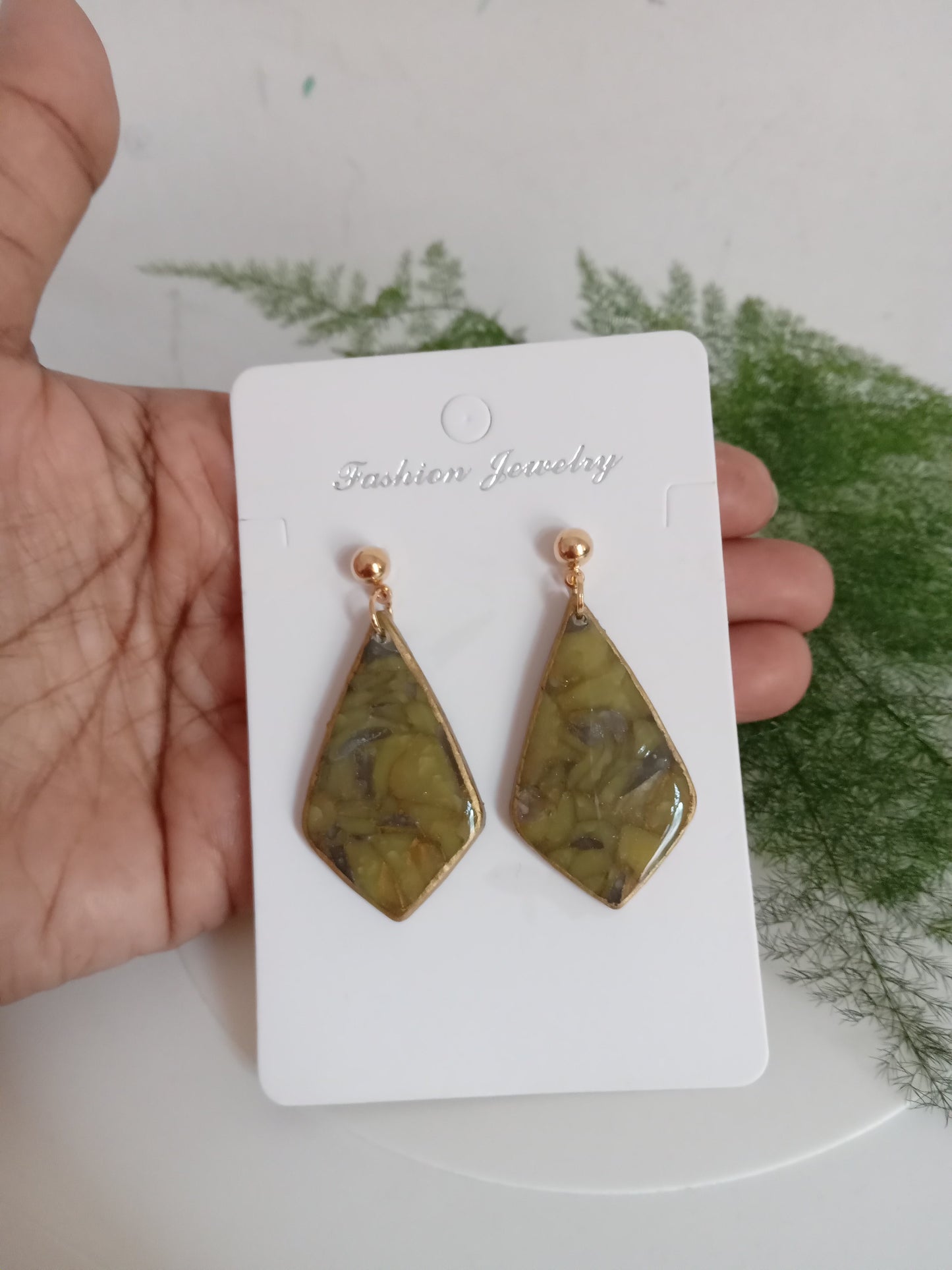 Handmade Green Marble Statement Drop Earrings – Lightweight Geometric Jewelry for Women, Elegant Everyday or Party Wear