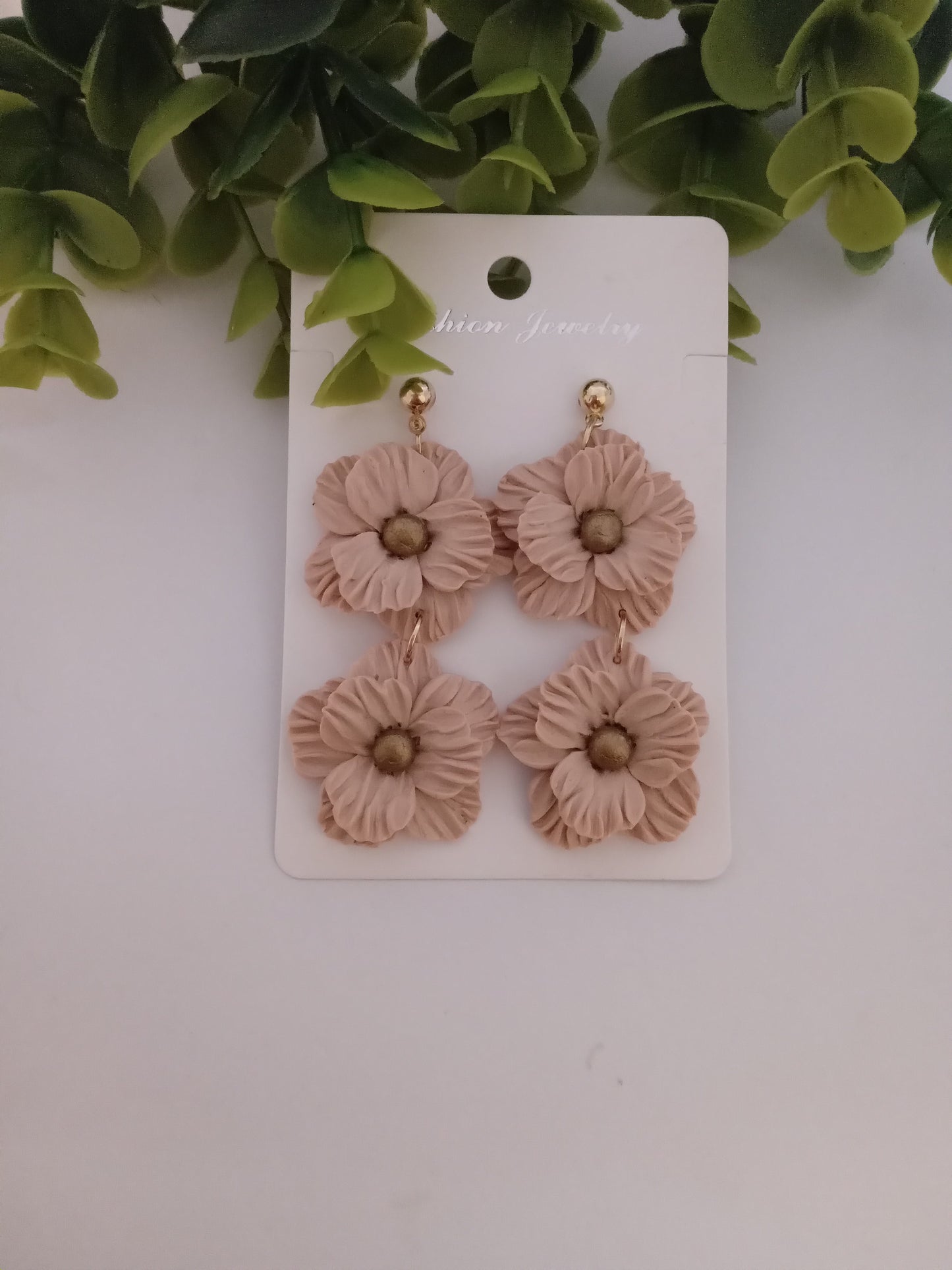 Handmade Dusty Rose Flower Statement Earrings – Lightweight Polymer Clay Floral Jewelry for Women, Elegant Wedding & Everyday Wear