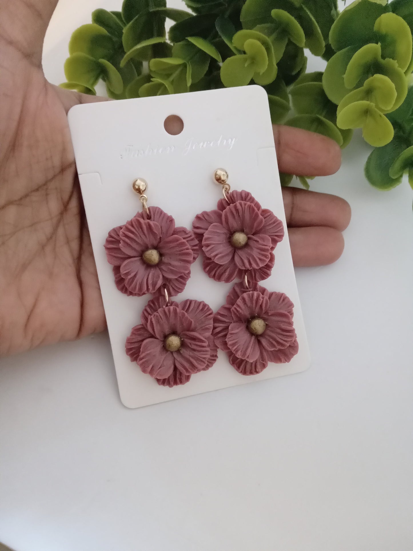 Handmade Dusty Rose Flower Statement Earrings – Lightweight Polymer Clay Floral Jewelry for Women, Elegant Wedding & Everyday Wear
