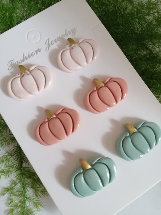 Pastel Pumpkin Polymer Clay Earrings - Cute Fall Studs for Autumn and Halloween