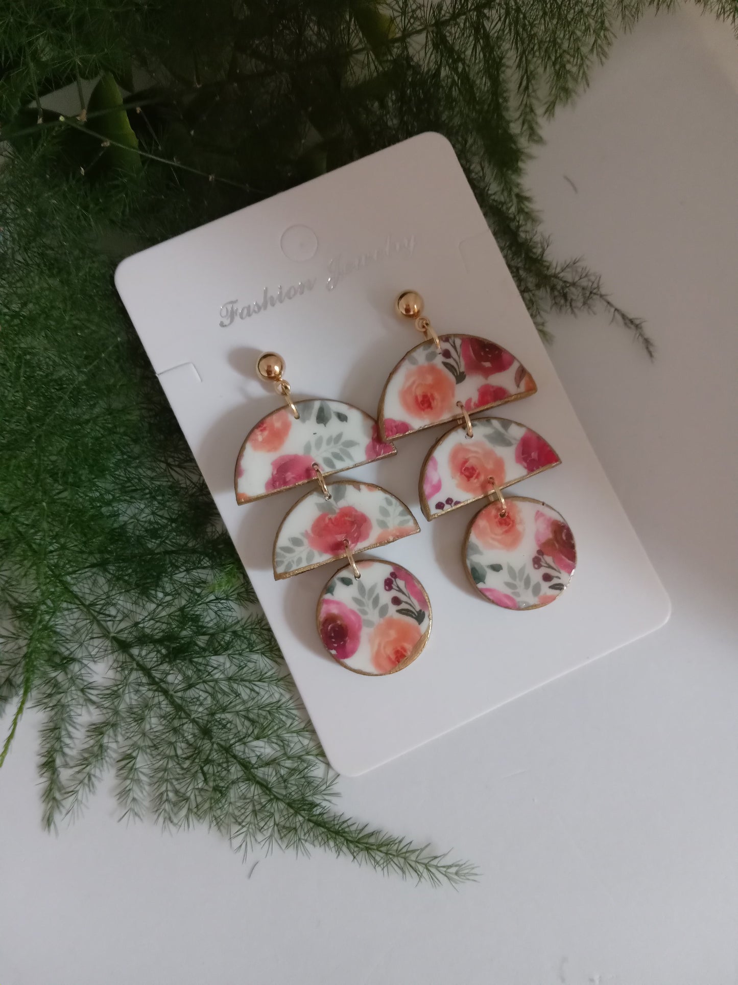 Floral Clay Dangle Earrings- Romantic Summer Statement Jewelry