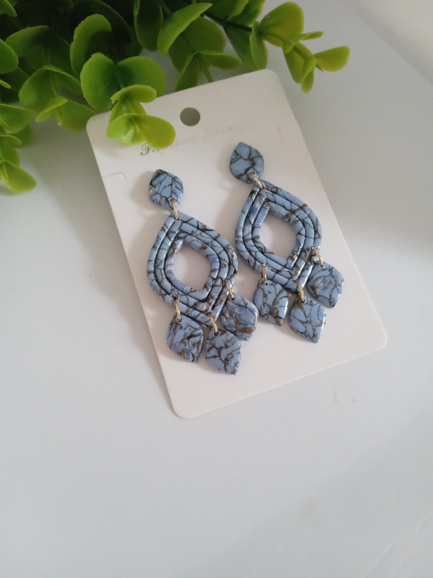 Blue Marble Drop Earrings- Lightweight Fashion Jewelry for Women