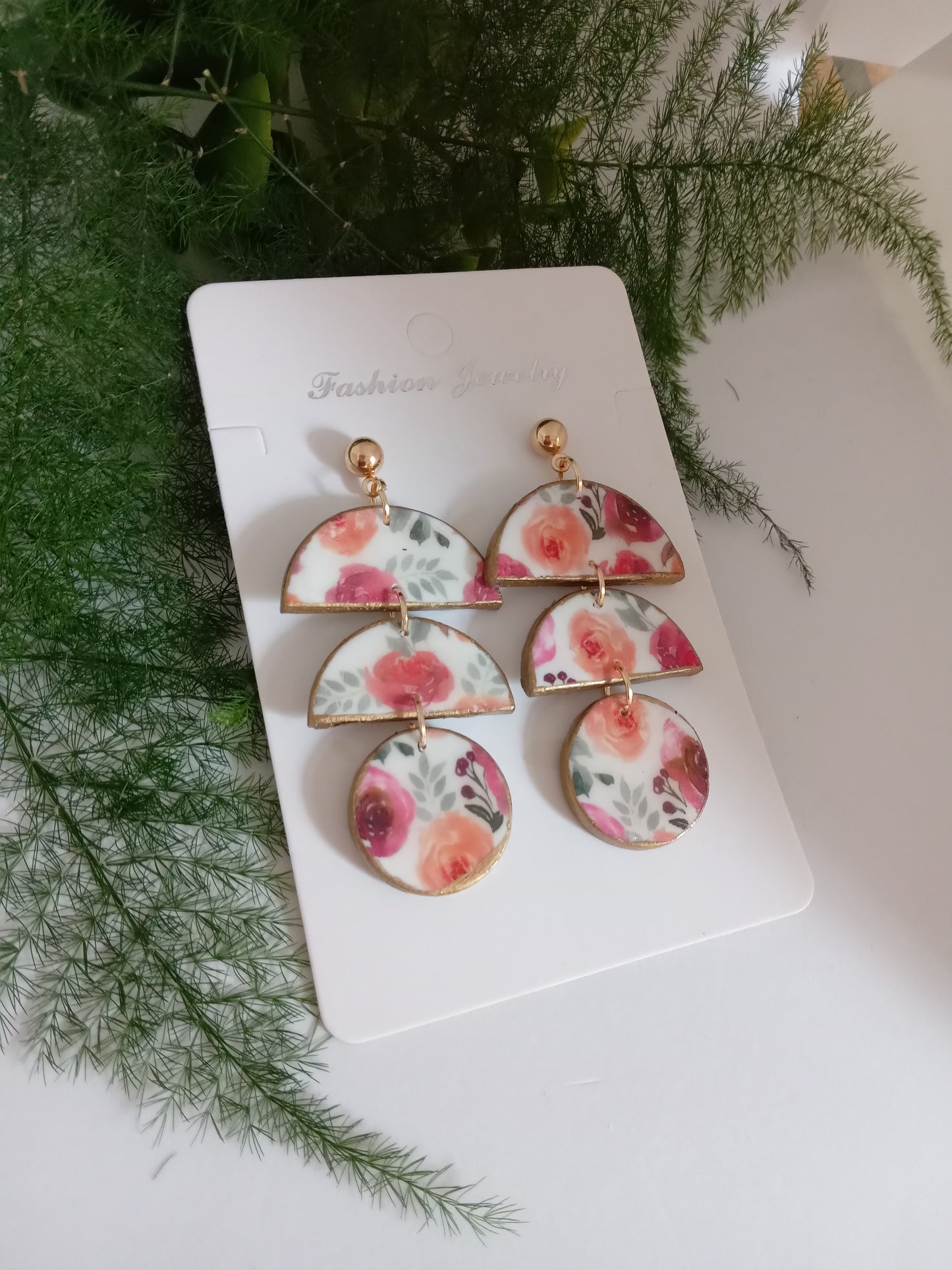 Floral Clay Dangle Earrings- Romantic Summer Statement Jewelry