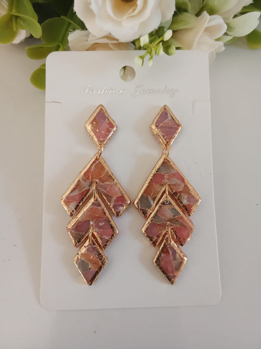 Faux Agate Translucent Polymer Clay Earrings- Statement Dangle Ear Jewelry