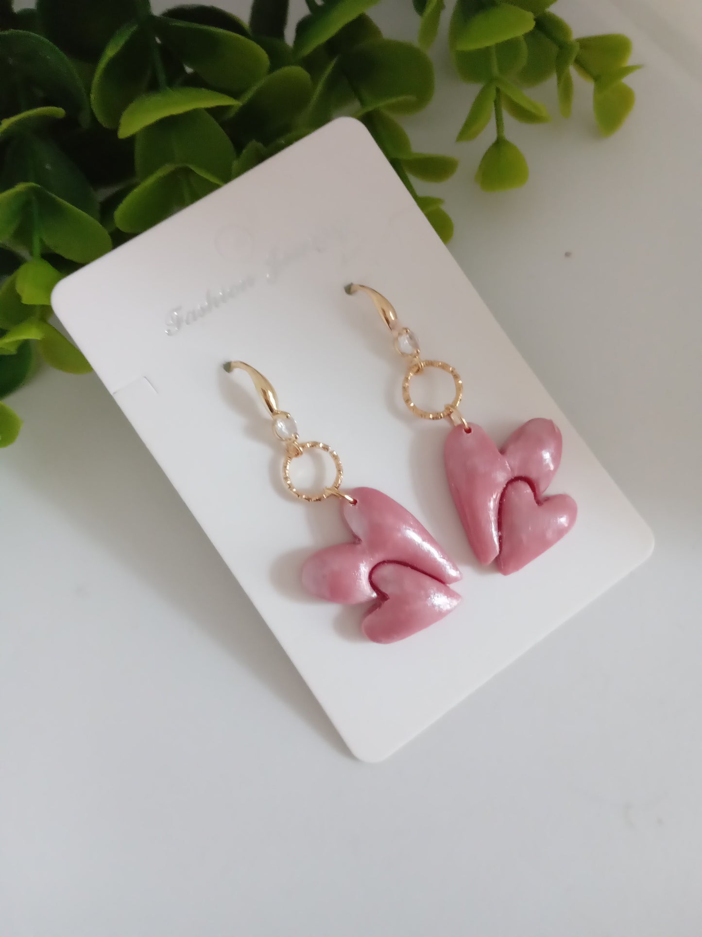 Handmade Pink Heart Polymer Clay Earrings - Lightweight Romantic Dangle Jewelry for Women