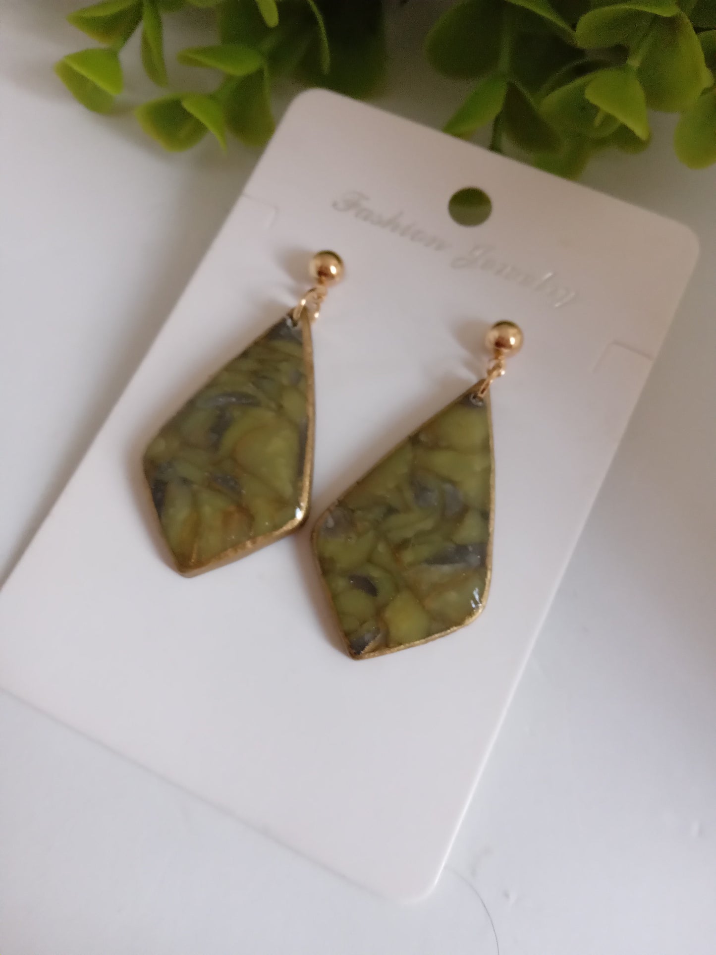 Handmade Green Marble Statement Drop Earrings – Lightweight Geometric Jewelry for Women, Elegant Everyday or Party Wear