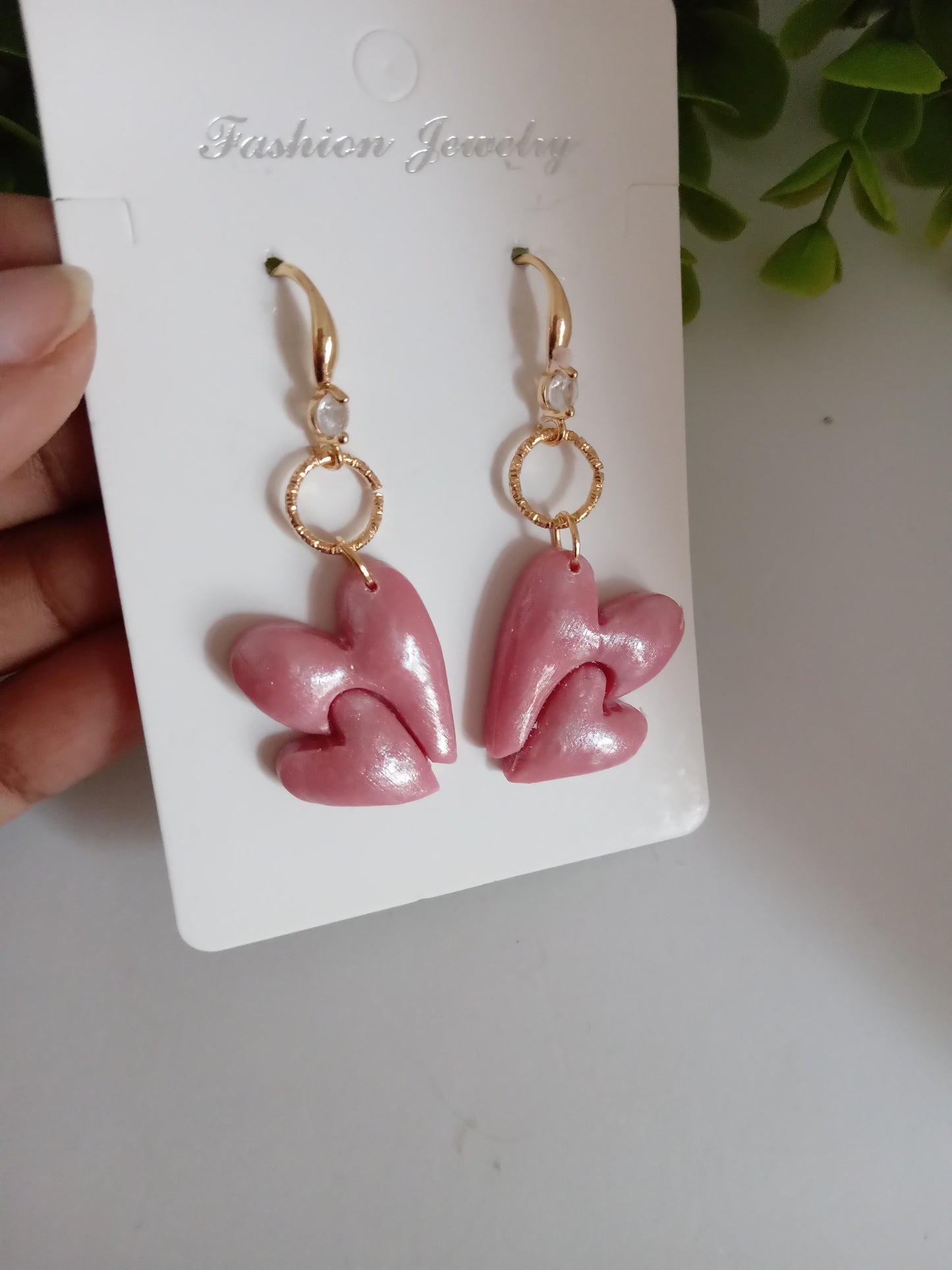 Handmade Pink Heart Polymer Clay Earrings - Lightweight Romantic Dangle Jewelry for Women