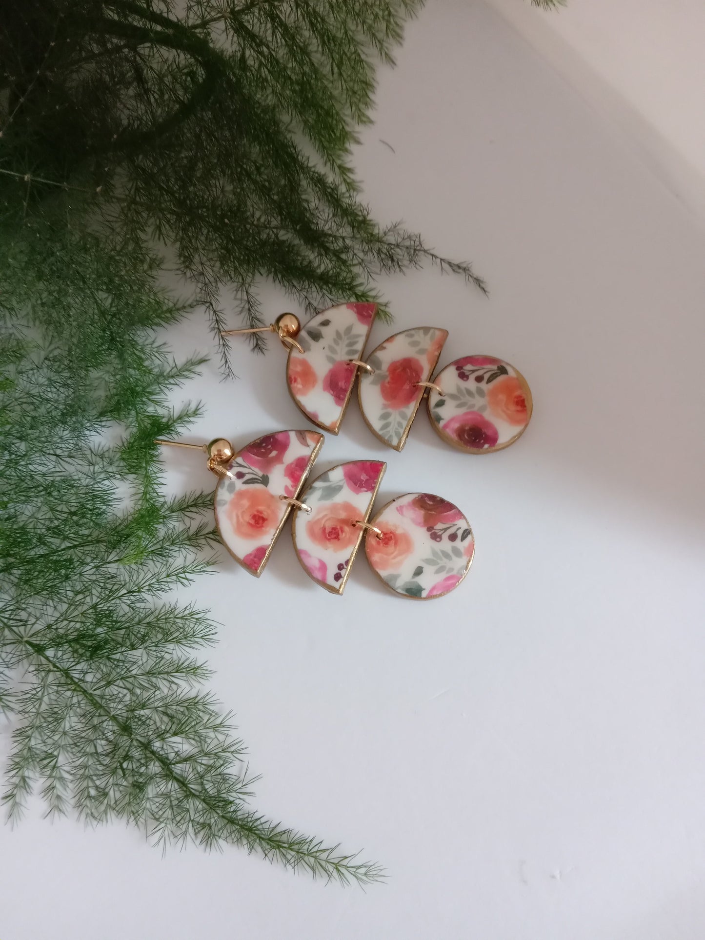 Floral Clay Dangle Earrings- Romantic Summer Statement Jewelry