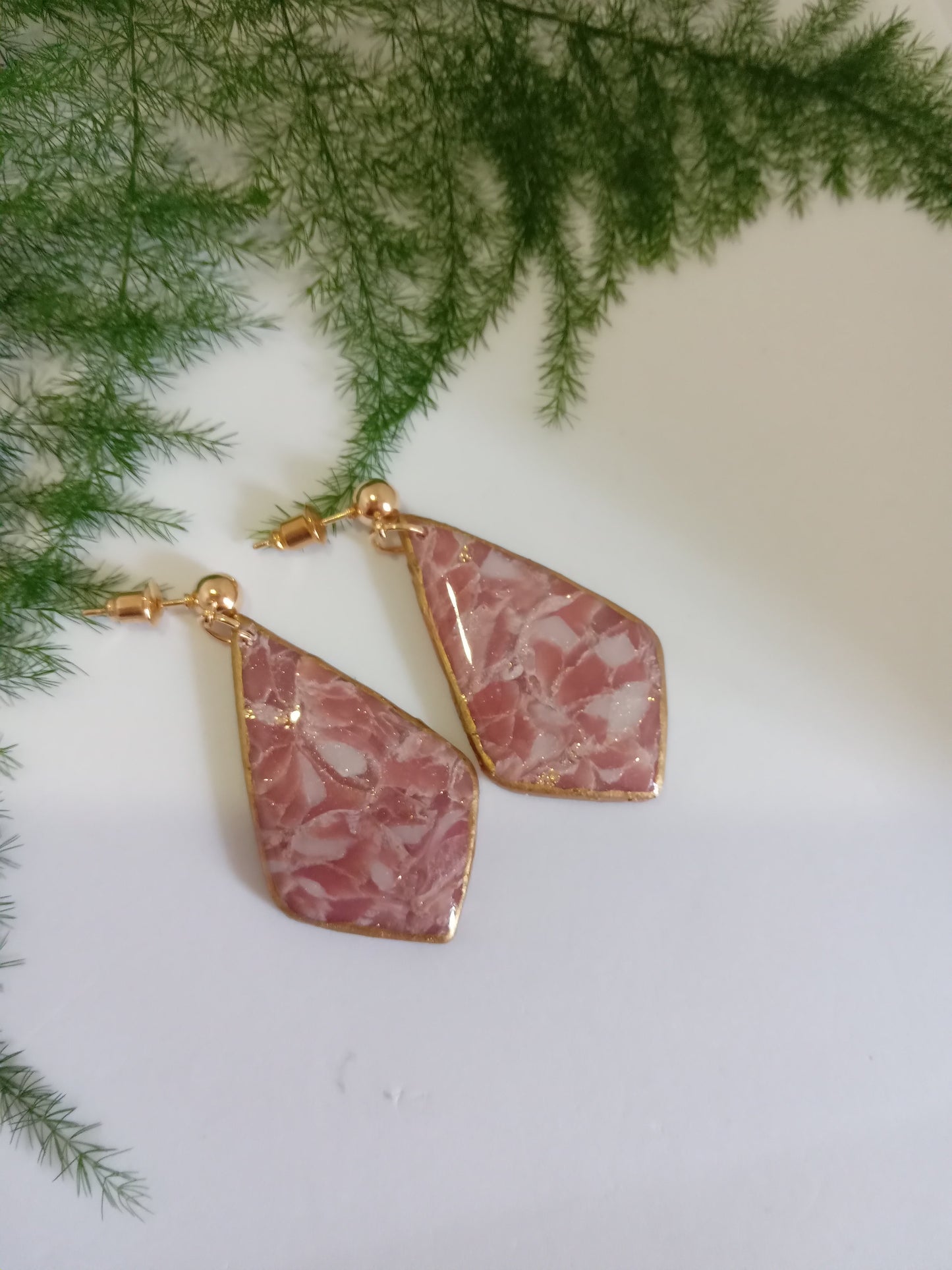 Elegant Pink Marbled Earrings- Handmade Statement Jewelry Gift