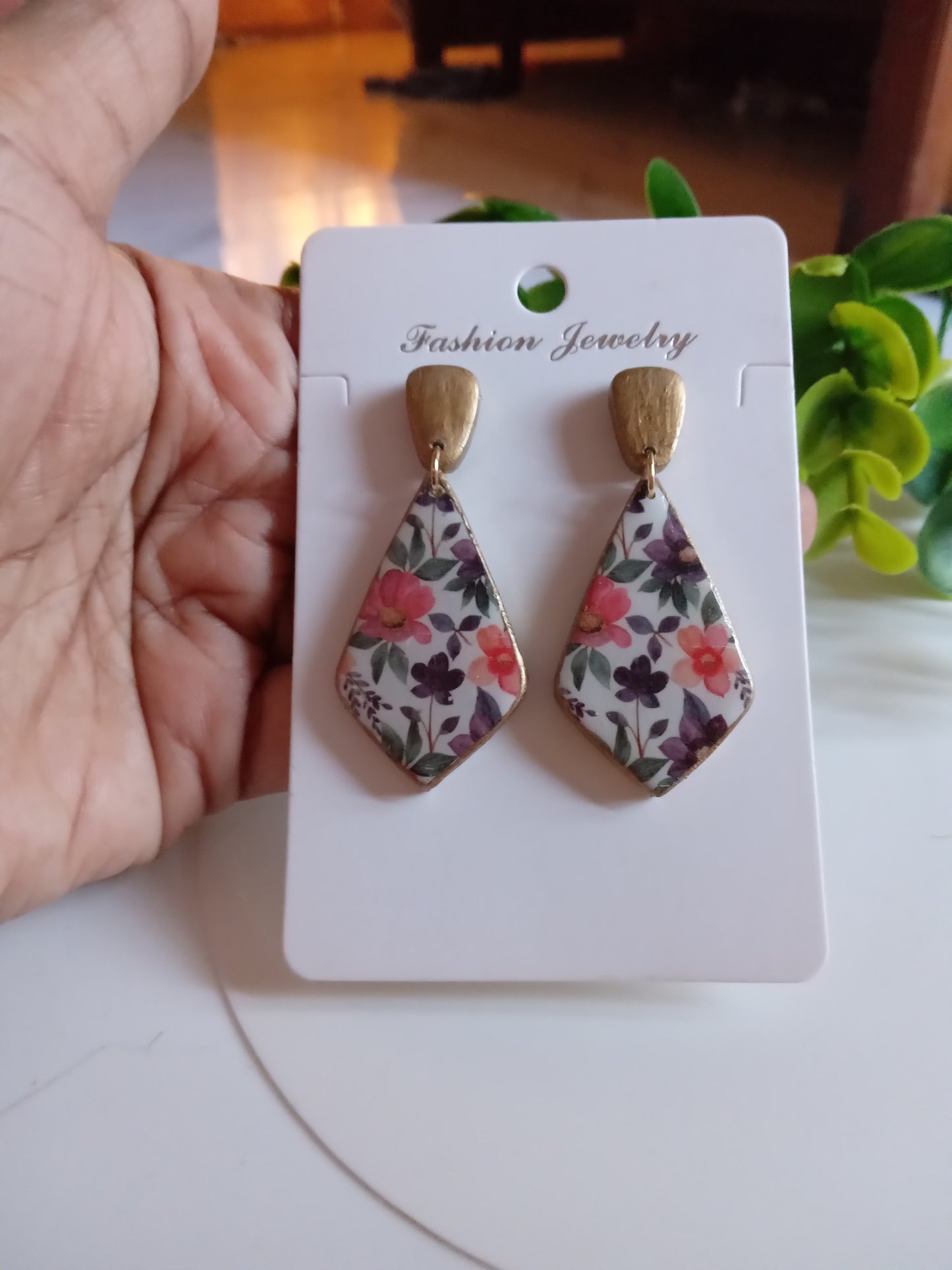 Handmade Boho Statement Earrings – Gold Trim Colorful Resin Dangle Drops, Lightweight Festival Jewelry, Worldwide Shipping