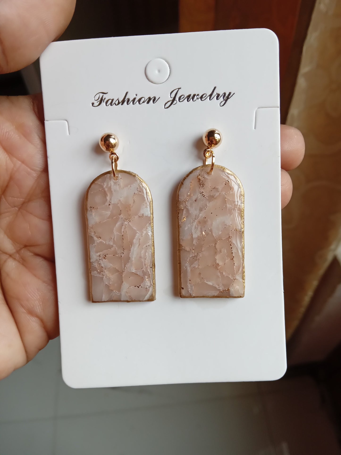 Elegant Pink stone Textured Drop Earrings- Handmade Lightweight Jewelry