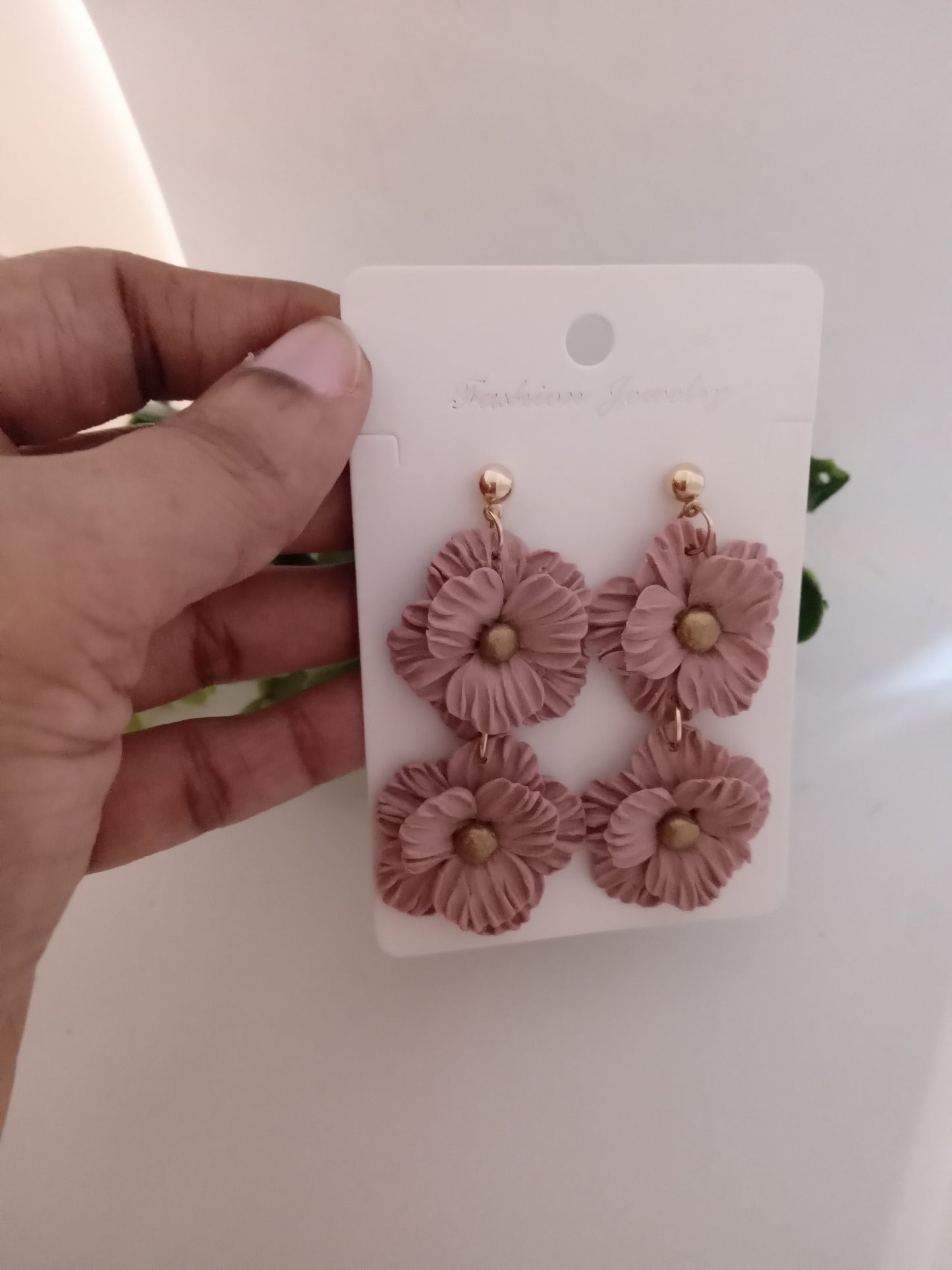 Handmade Dusty Rose Flower Statement Earrings – Lightweight Polymer Clay Floral Jewelry for Women, Elegant Wedding & Everyday Wear