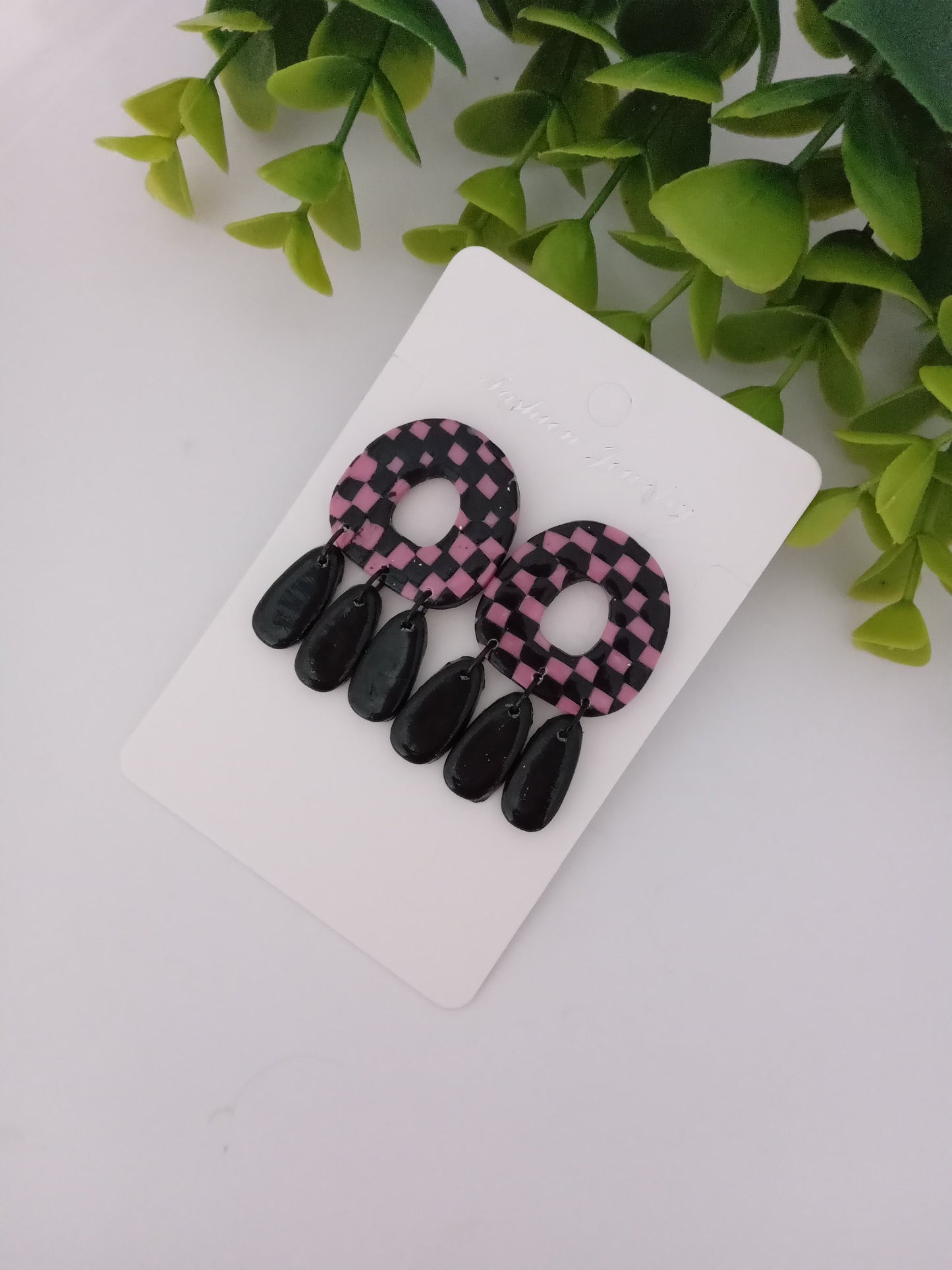 Handmade Polymer Clay Checkerboard Dangle Earrings- Lightweight Jewelry for Women