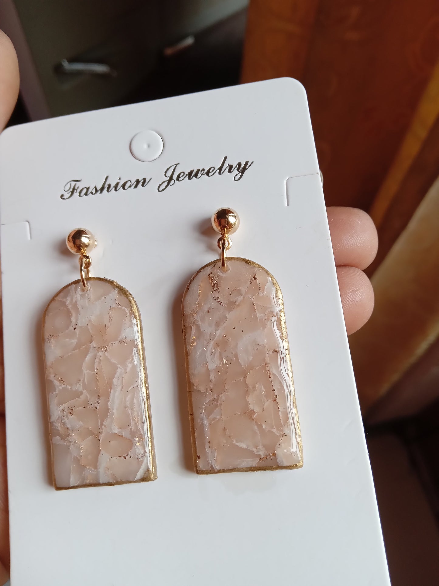 Elegant Pink stone Textured Drop Earrings- Handmade Lightweight Jewelry