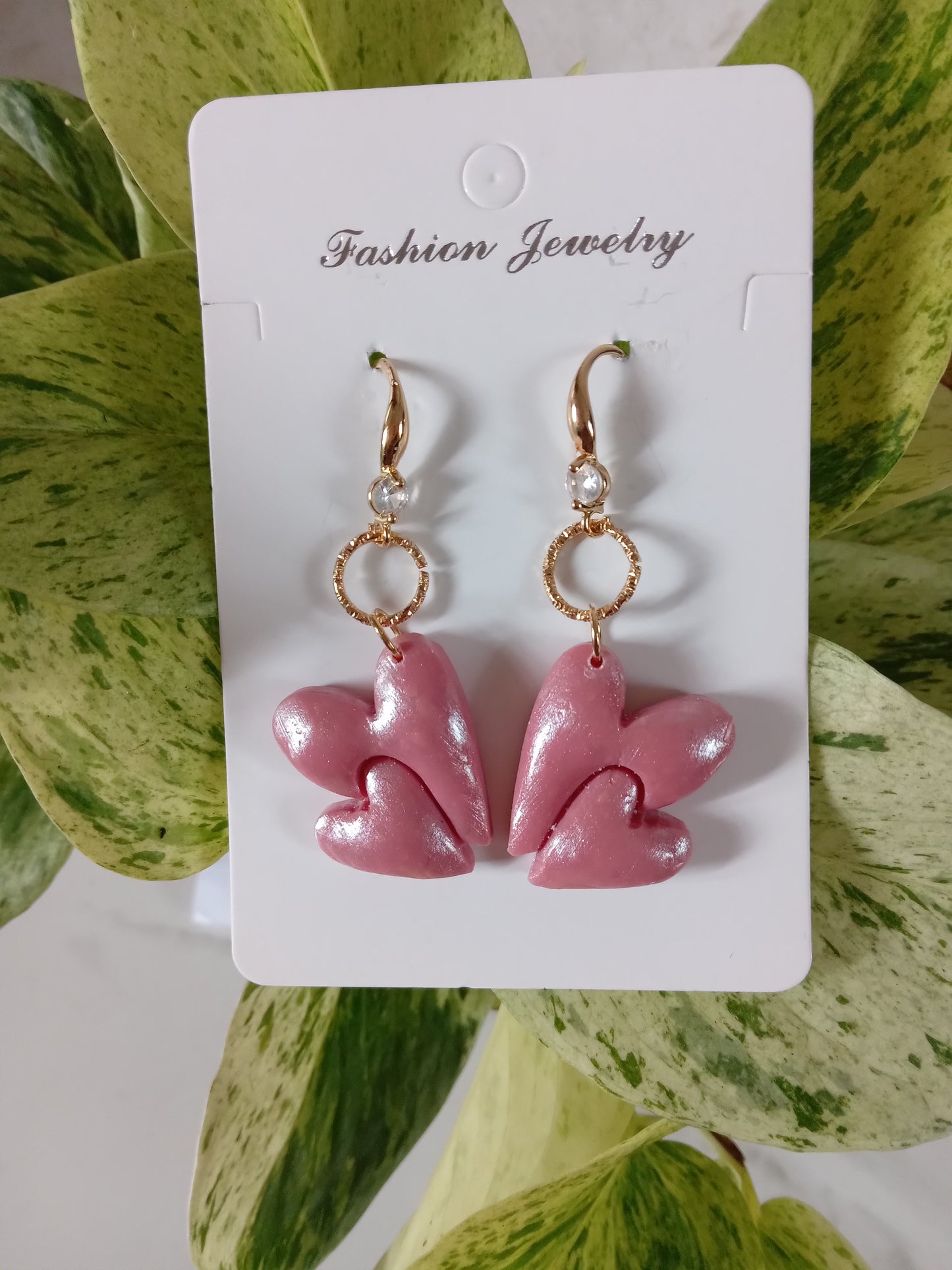 Handmade Pink Heart Polymer Clay Earrings - Lightweight Romantic Dangle Jewelry for Women