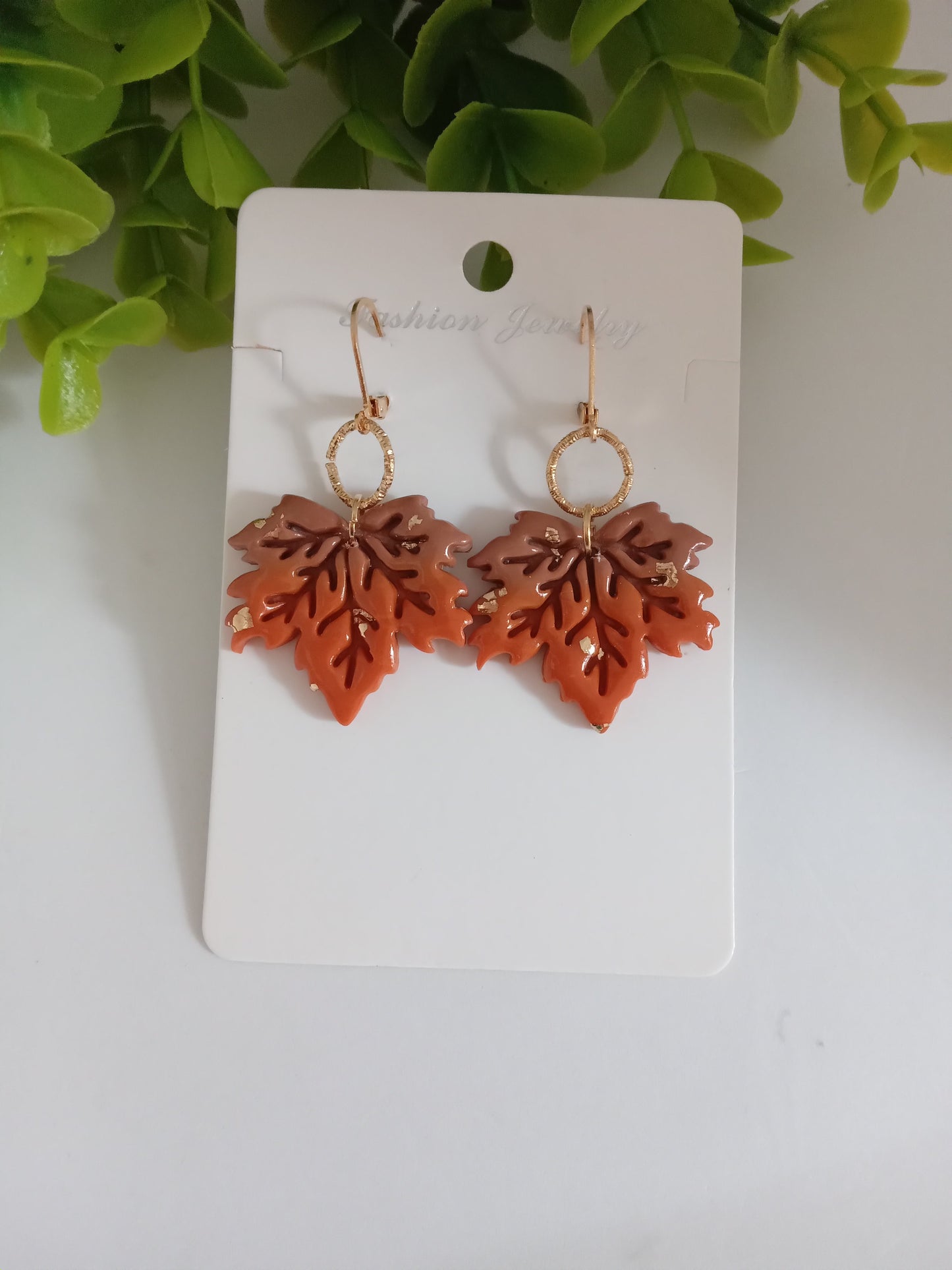 Fall Leaf Drop Earrings - Handmade Polymer Clay Maple/Autumn Jewelry for Women