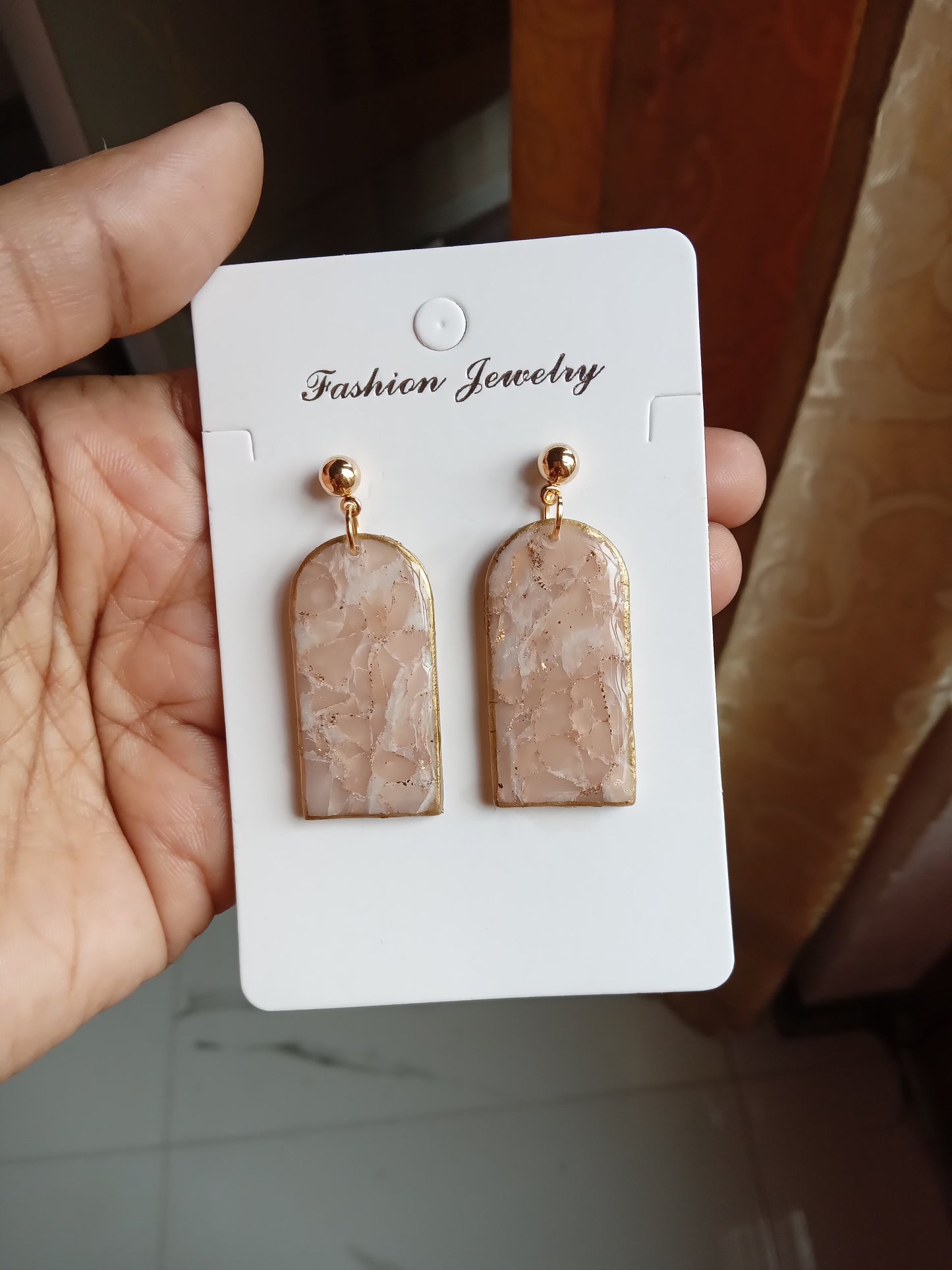 Elegant Pink stone Textured Drop Earrings- Handmade Lightweight Jewelry