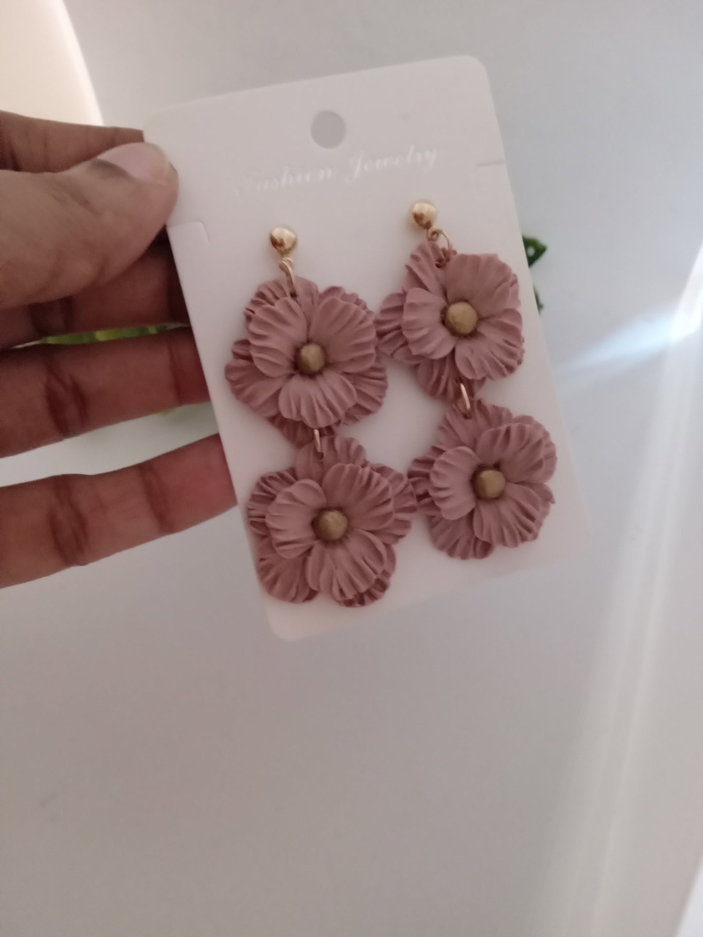 Handmade Dusty Rose Flower Statement Earrings – Lightweight Polymer Clay Floral Jewelry for Women, Elegant Wedding & Everyday Wear