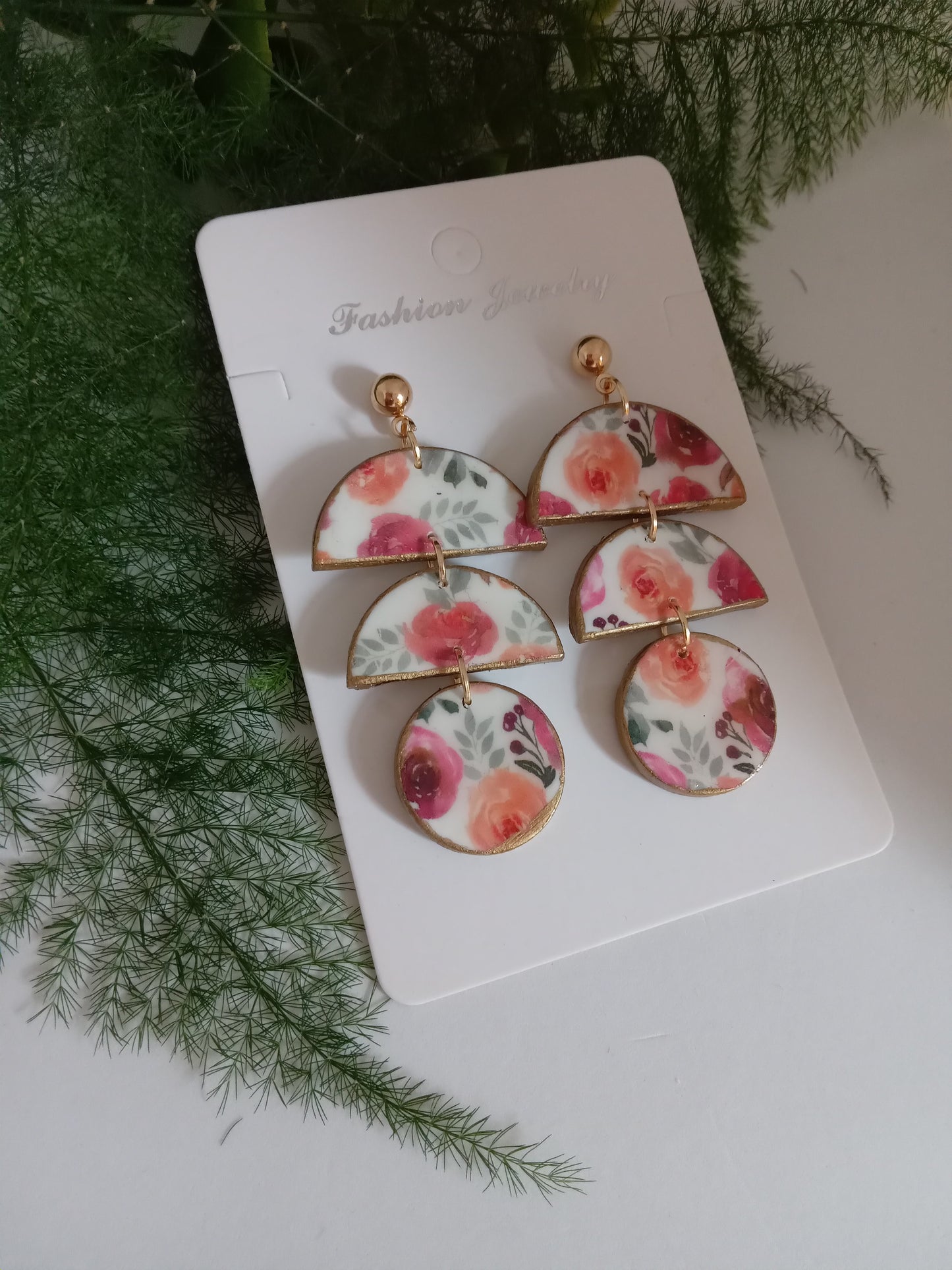Floral Clay Dangle Earrings- Romantic Summer Statement Jewelry