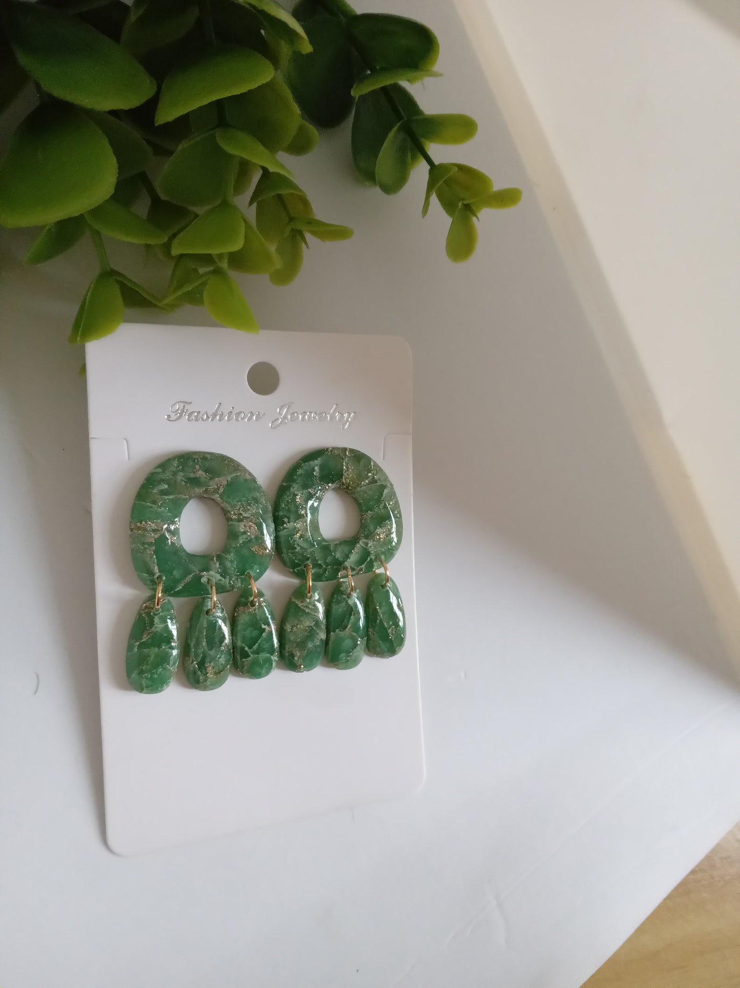 Green Marble Statement Dangle Earrings – Handmade Lightweight Drop Earrings for Women, Elegant Boho Jewelry Gift