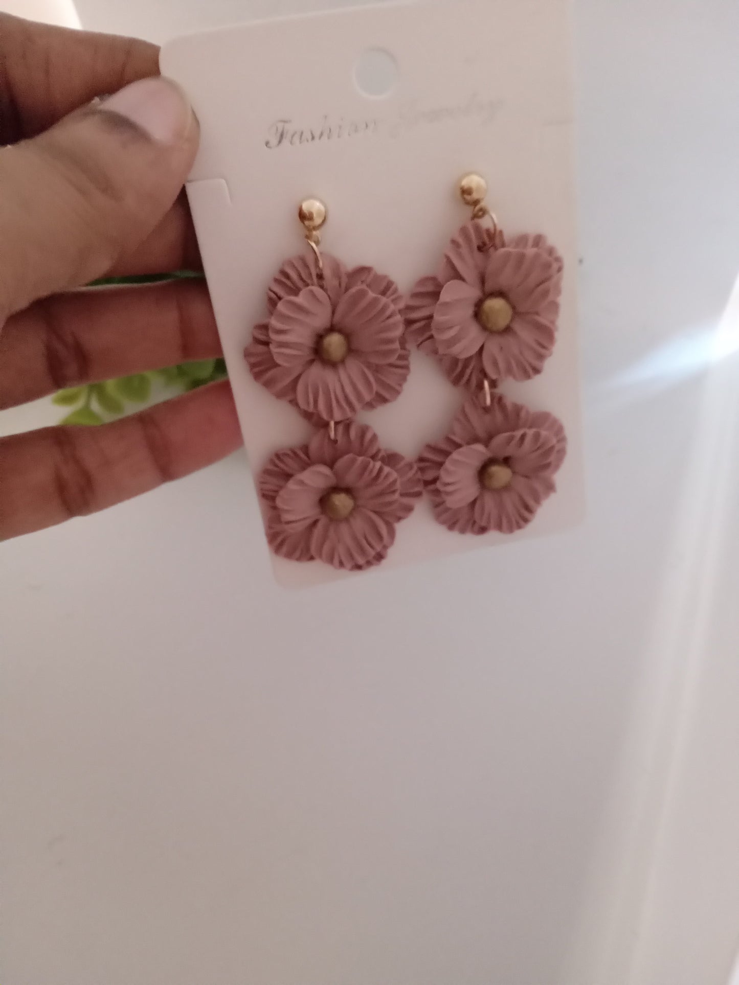 Handmade Dusty Rose Flower Statement Earrings – Lightweight Polymer Clay Floral Jewelry for Women, Elegant Wedding & Everyday Wear
