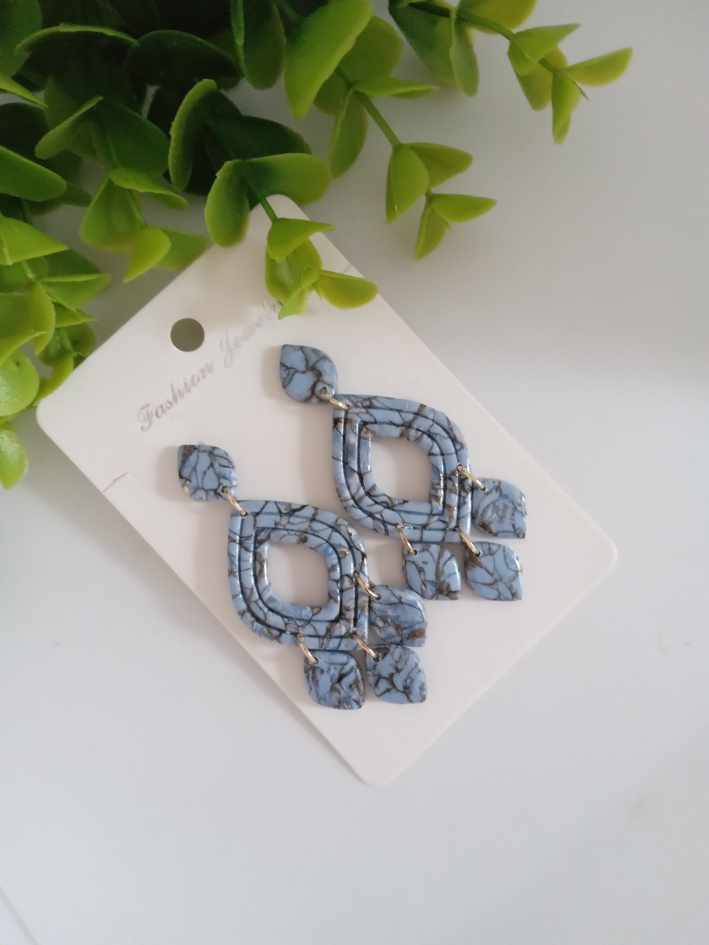 Blue Marble Drop Earrings- Lightweight Fashion Jewelry for Women