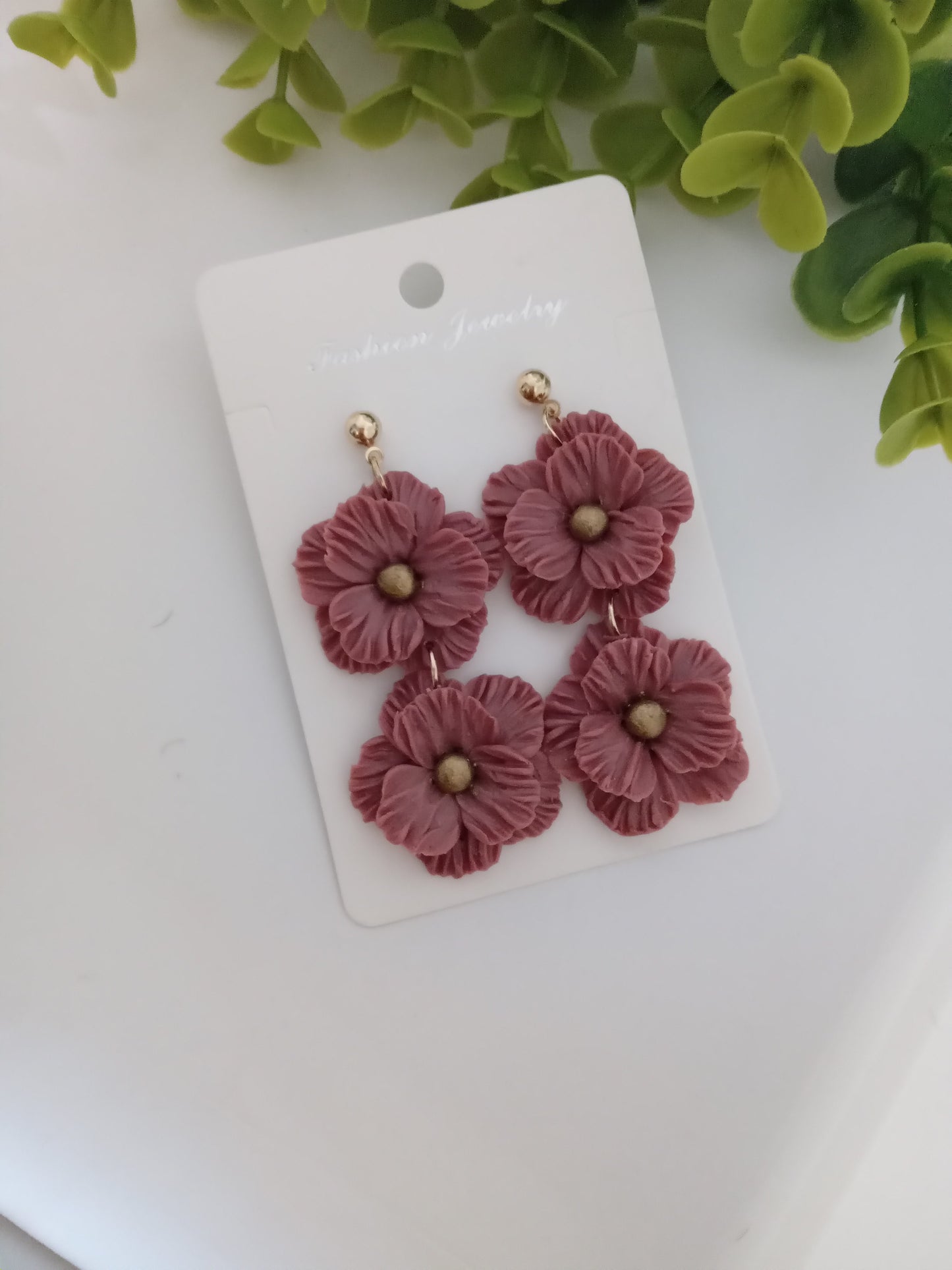 Handmade Dusty Rose Flower Statement Earrings – Lightweight Polymer Clay Floral Jewelry for Women, Elegant Wedding & Everyday Wear