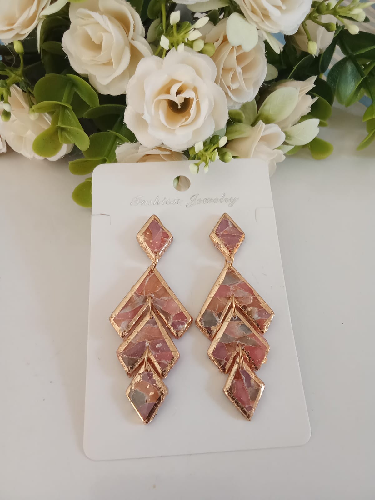 Faux Agate Translucent Polymer Clay Earrings- Statement Dangle Ear Jewelry