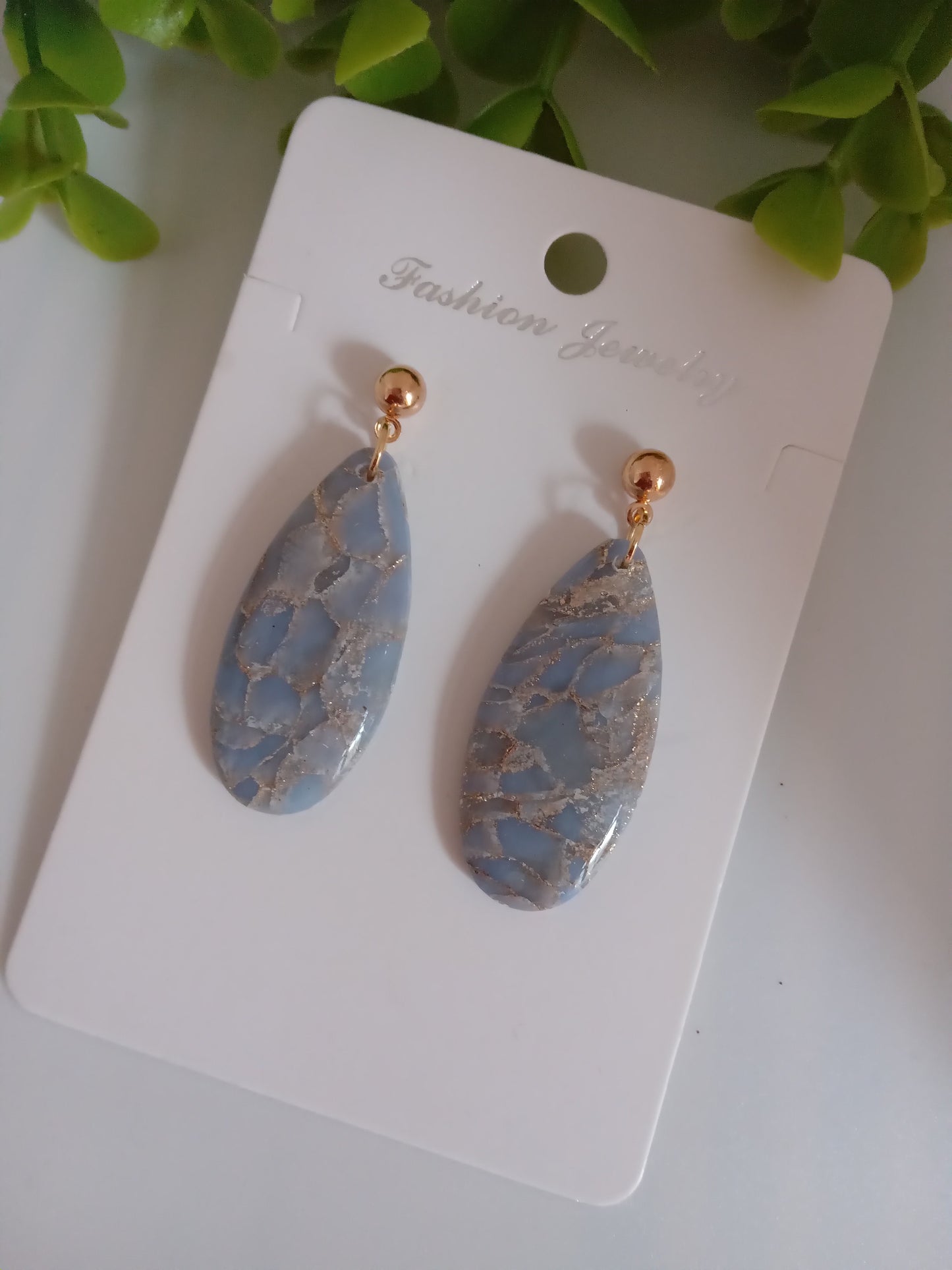 Blue Cracked Marble Teardrop Earrings – Elegant Lightweight Dangle Earrings for Women | Handmade | Hypoallergenic | Gift Ready