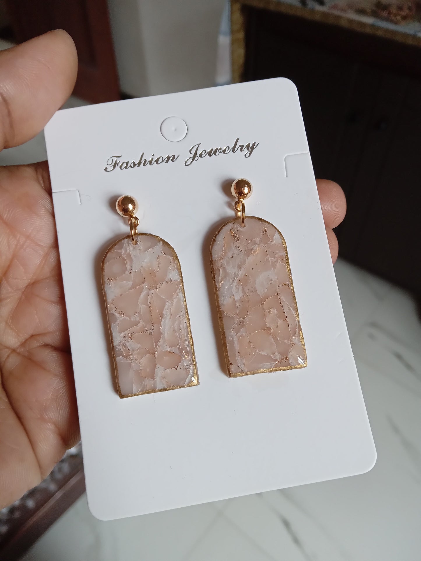 Elegant Pink stone Textured Drop Earrings- Handmade Lightweight Jewelry