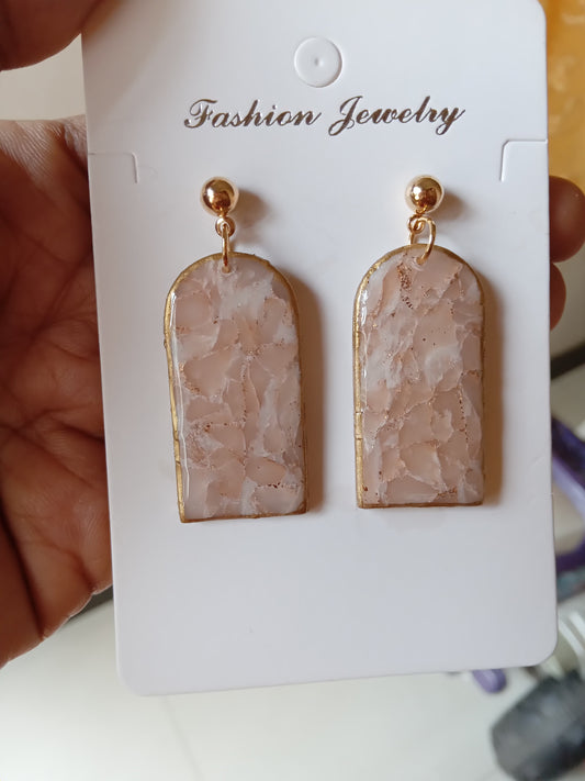 Elegant Pink stone Textured Drop Earrings- Handmade Lightweight Jewelry