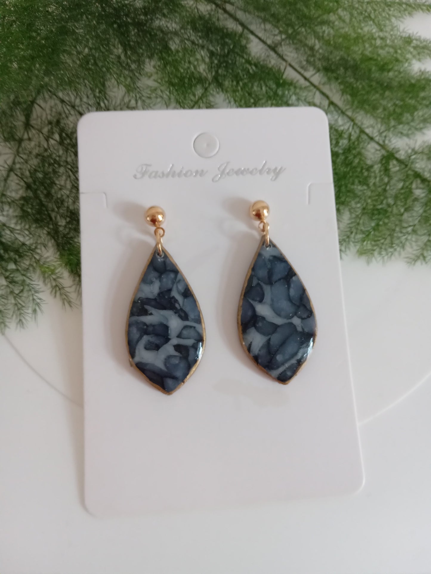 Handmade Blue Marble Resin Drop Earrings - Lightweight &Elegant