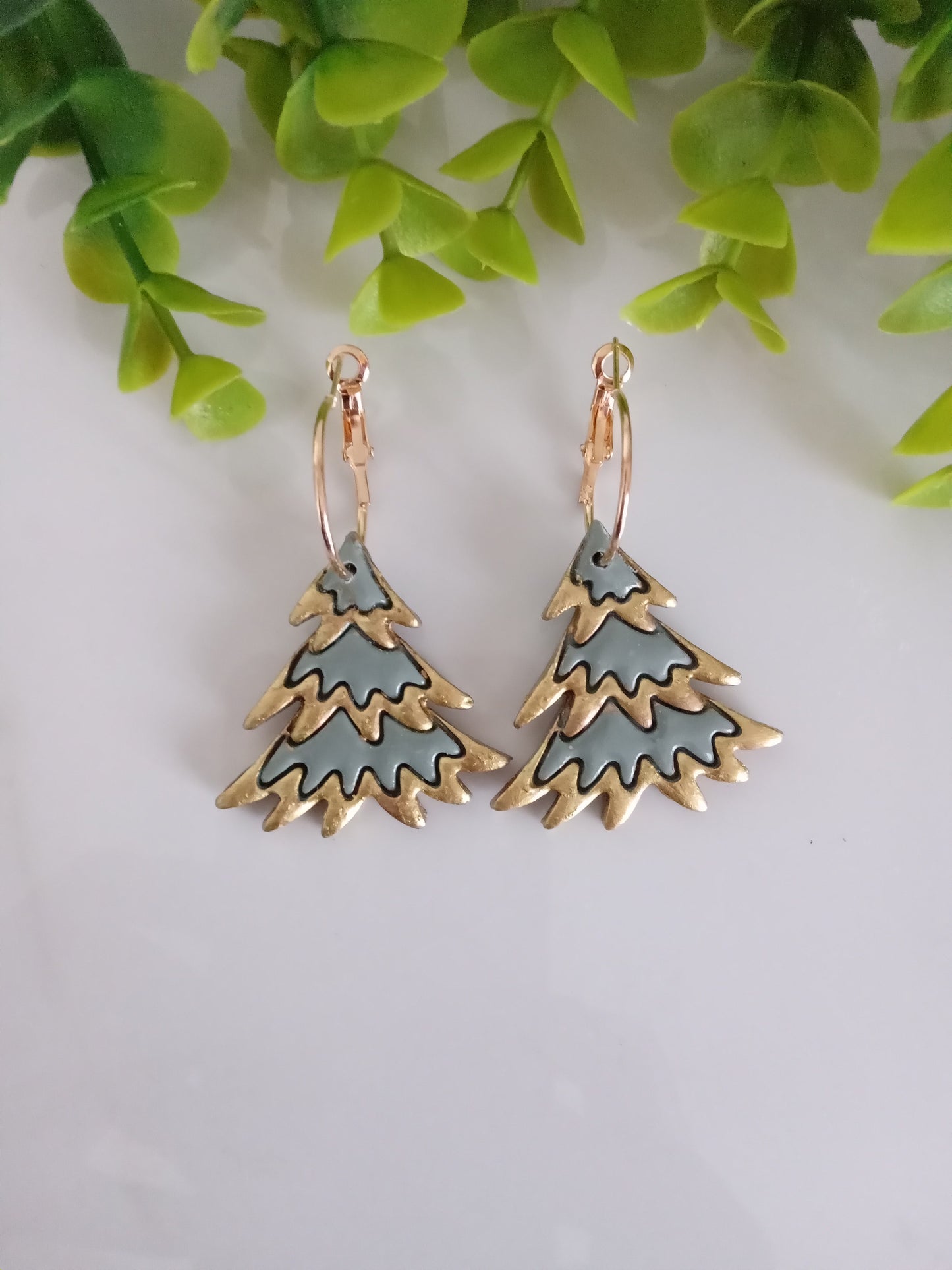 Christmas Tree Hoop Earrings – Handmade Polymer Clay Holiday Jewelry Gift for Women