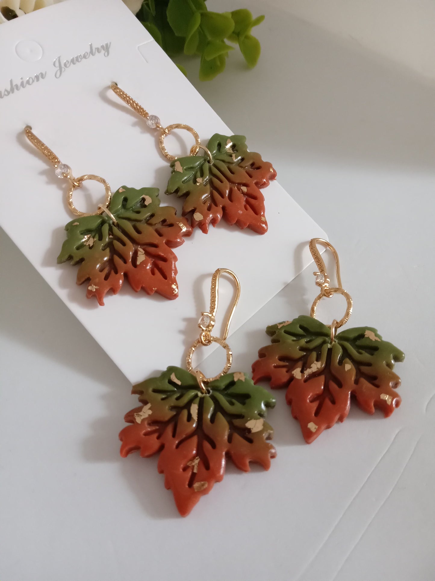 Fall Leaf Drop Earrings- Handmade Polymer Clay Maple Earrings/Autumn Jewelry for Women