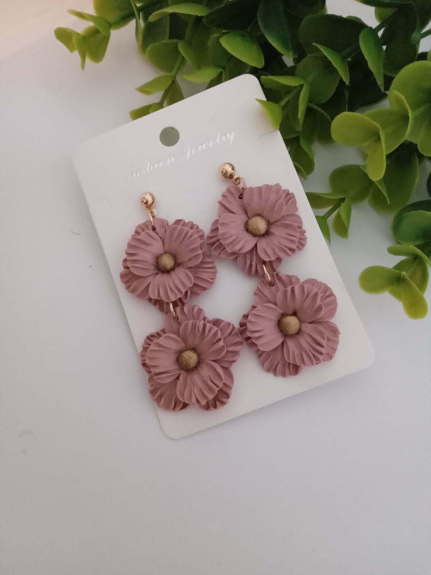 Handmade Dusty Rose Flower Statement Earrings – Lightweight Polymer Clay Floral Jewelry for Women, Elegant Wedding & Everyday Wear