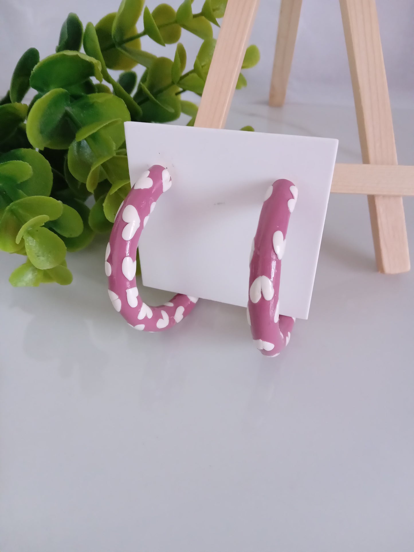 Pink Heart Hoop Earrings – Handmade Polymer Clay Valentine’s Day Gift Jewelry for Women