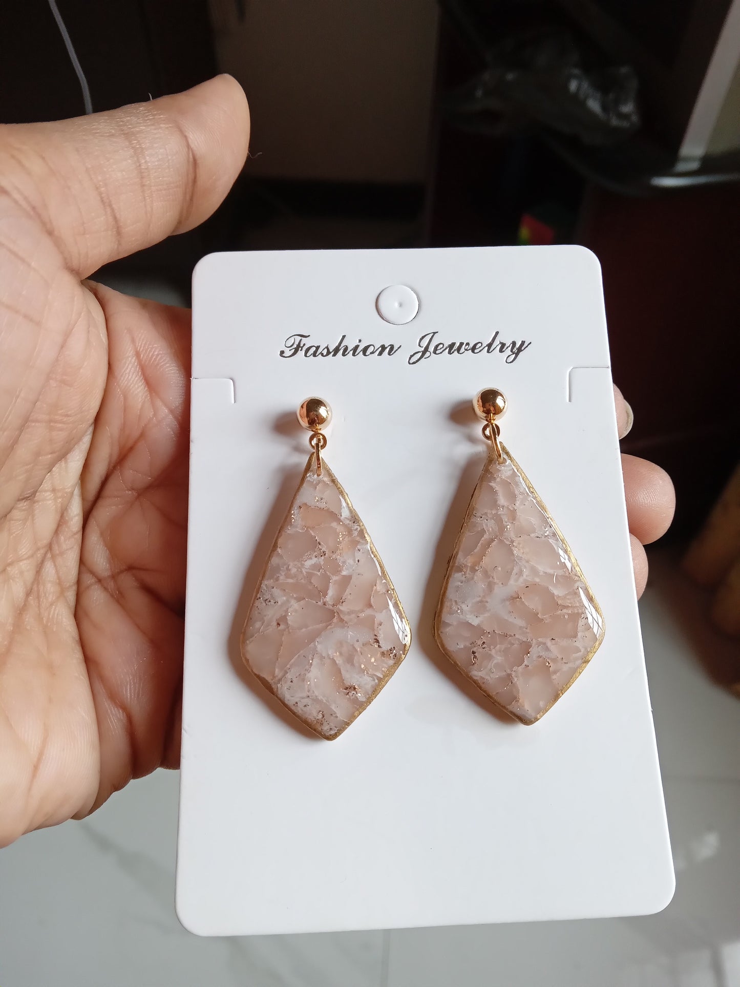 Elegant Pink Stone Drop Earrings – Lightweight Statement Jewelry – Handmade Gift for Women