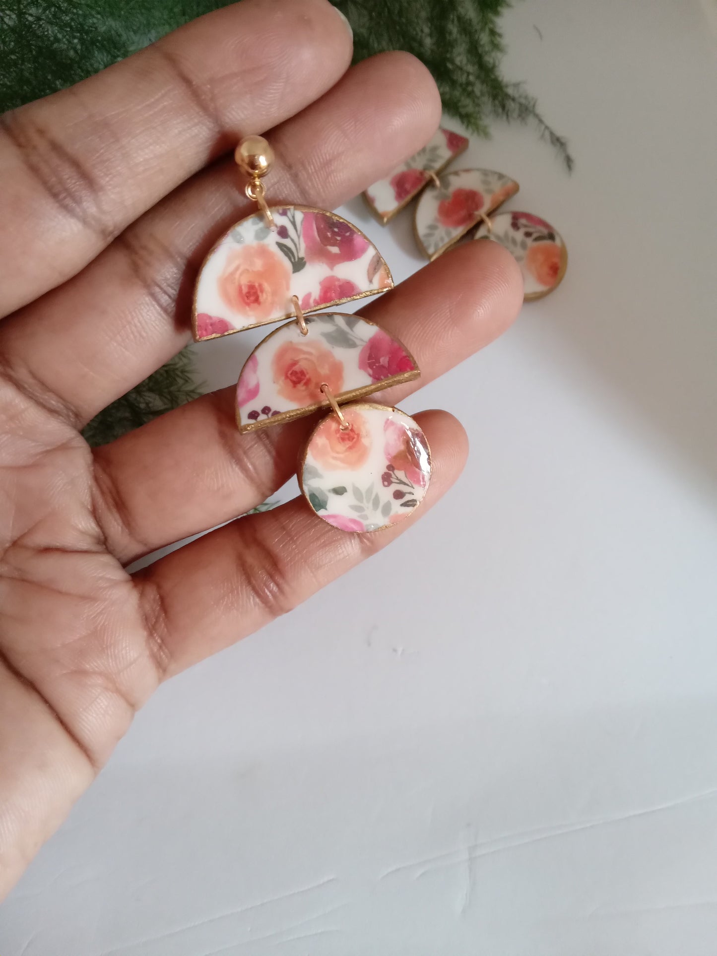 Floral Clay Dangle Earrings- Romantic Summer Statement Jewelry