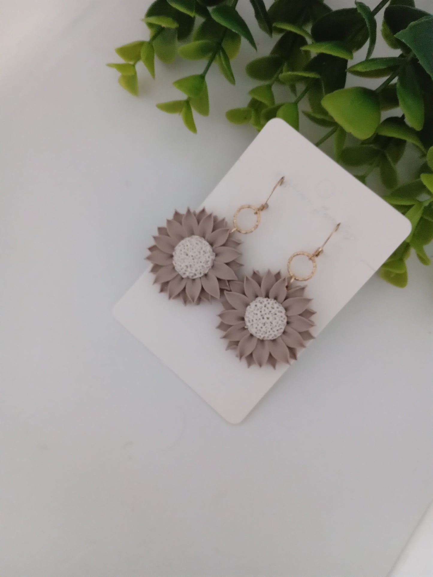 Polymer Clay Sunflower Earrings- Handmade Beige Flower Dangles for Women