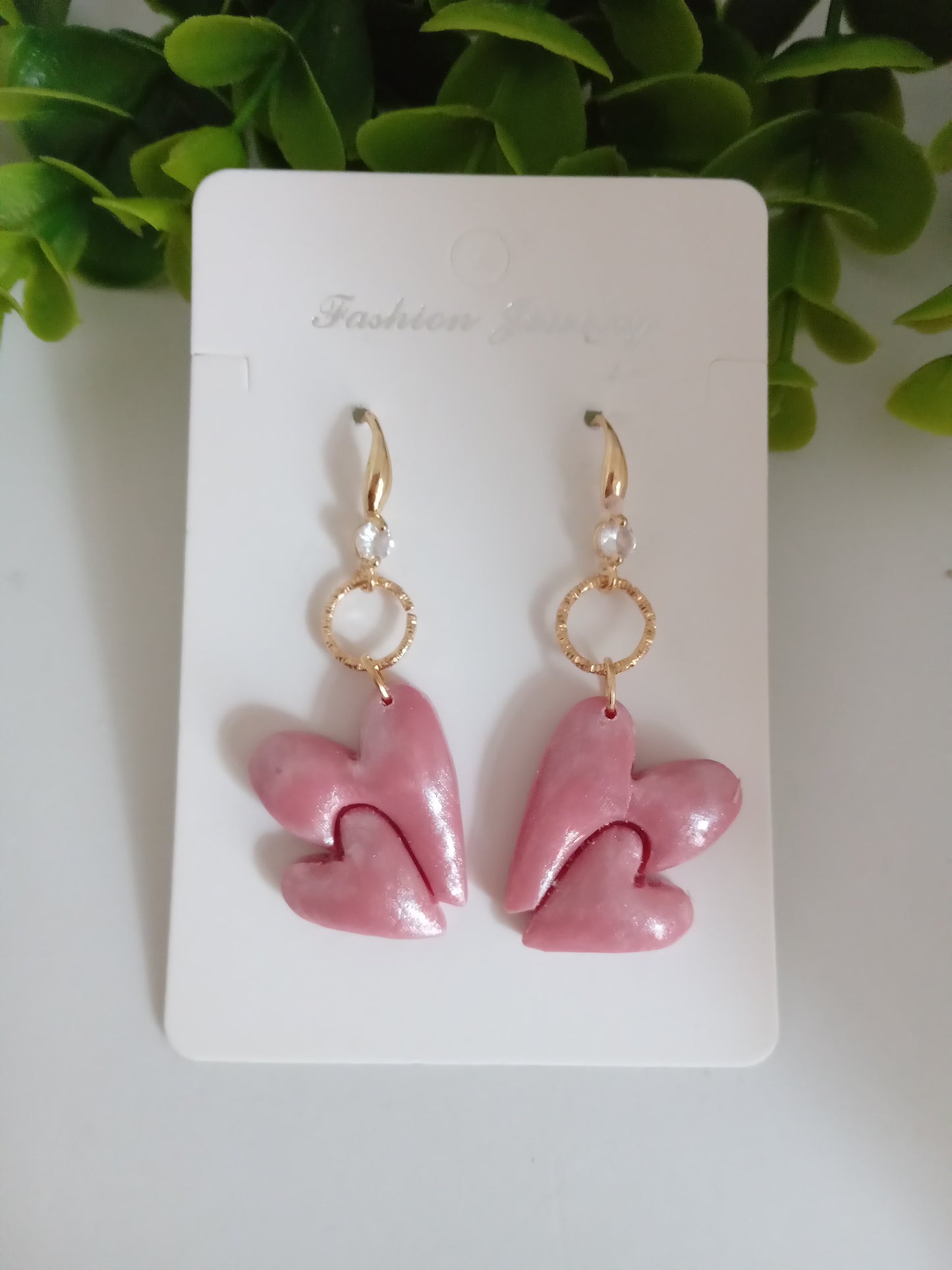 Handmade Pink Heart Polymer Clay Earrings - Lightweight Romantic Dangle Jewelry for Women