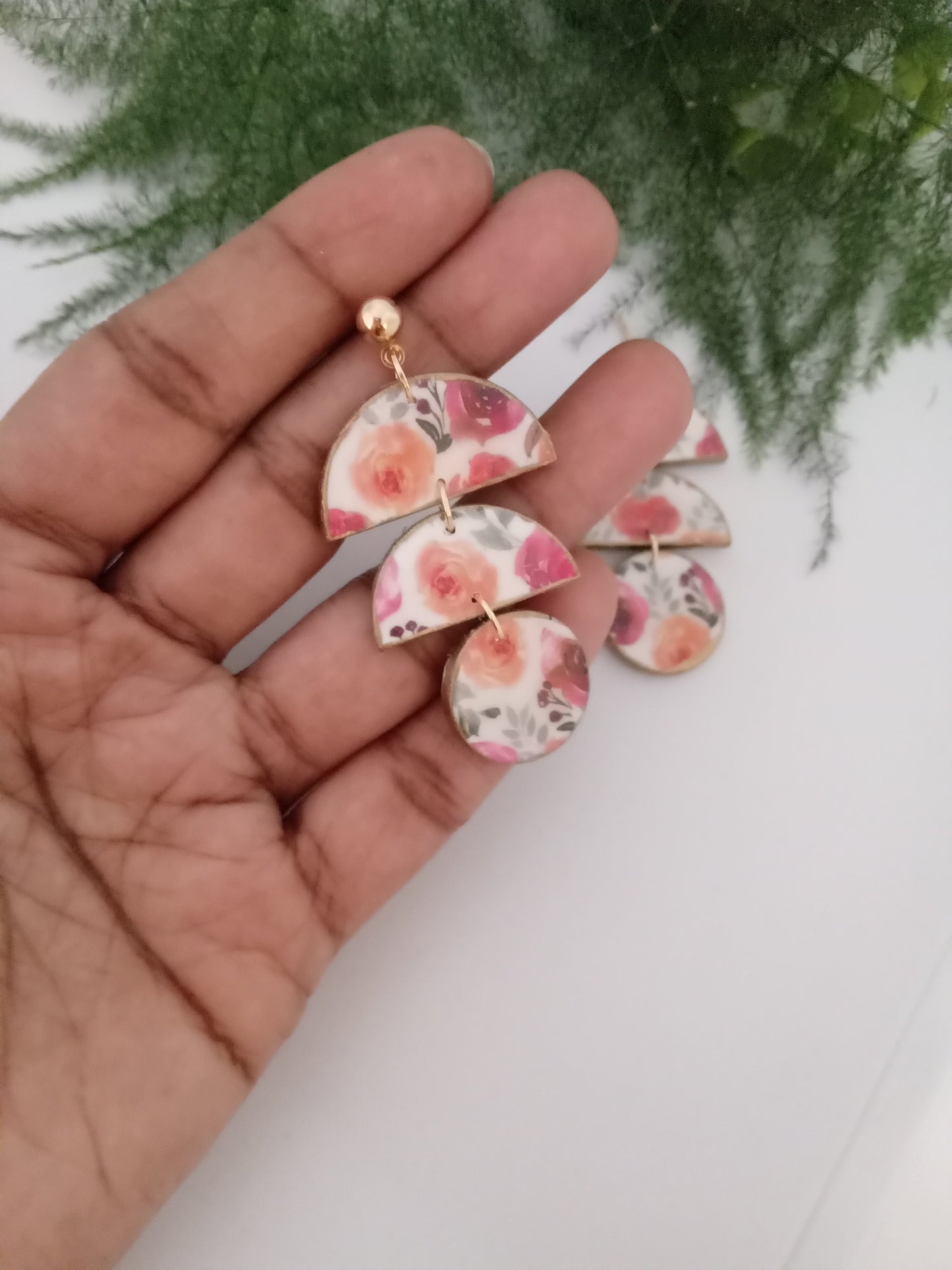 Floral Clay Dangle Earrings- Romantic Summer Statement Jewelry