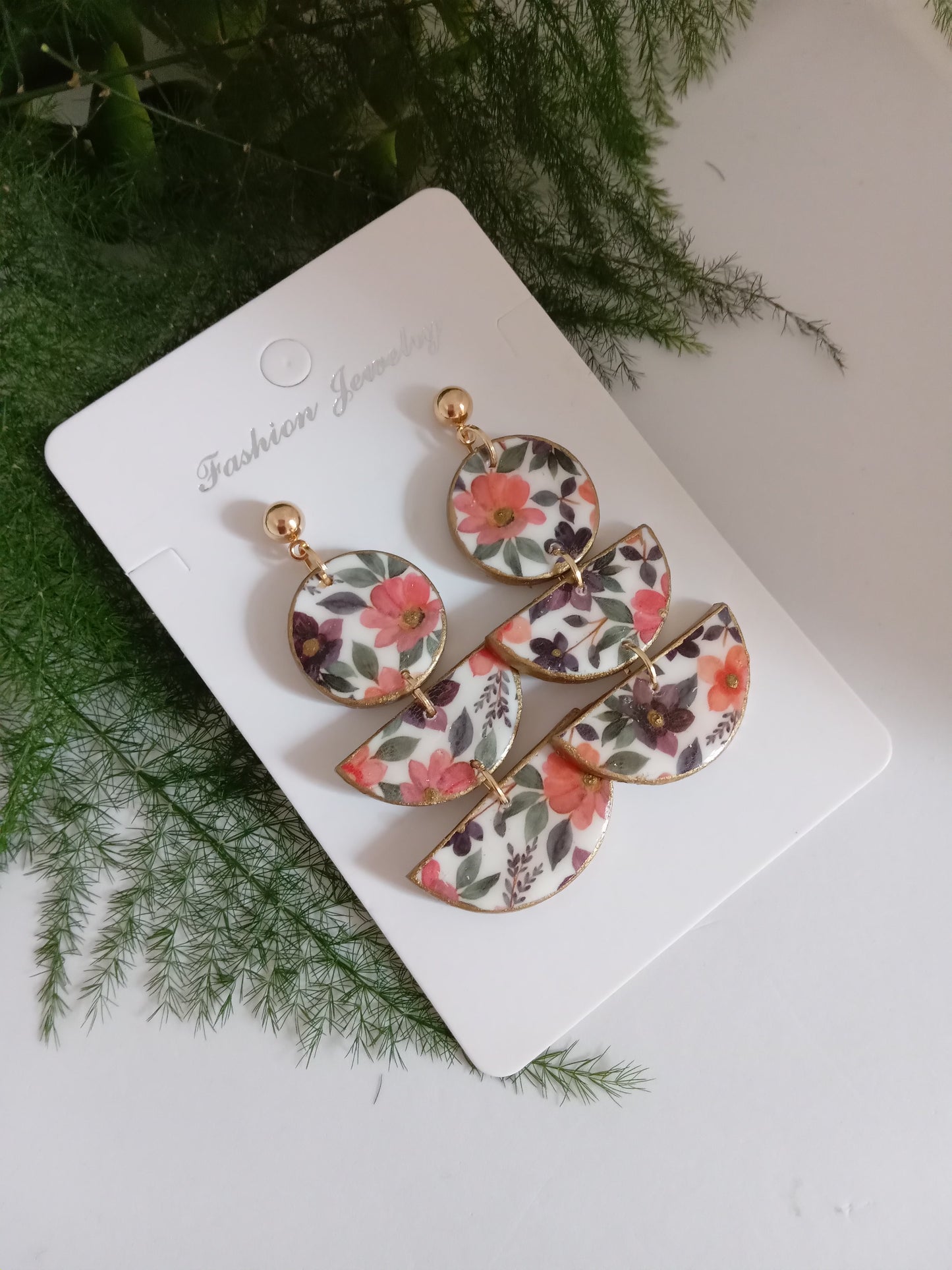 Floral Polymer Clay Statement Earrings- Handmade Lightweight Boho Botanical Dangles,Hypoallergenic Gift for Her