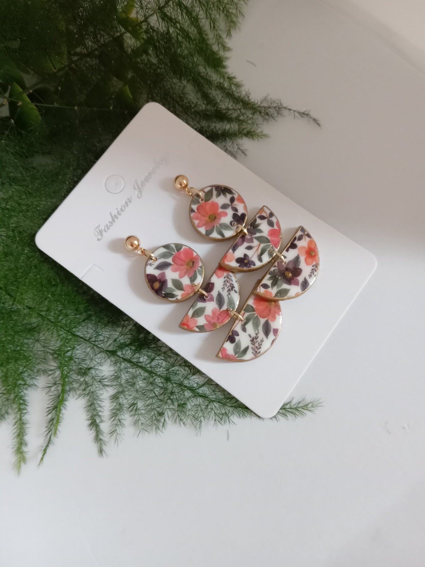 Floral Polymer Clay Statement Earrings- Handmade Lightweight Boho Botanical Dangles,Hypoallergenic Gift for Her