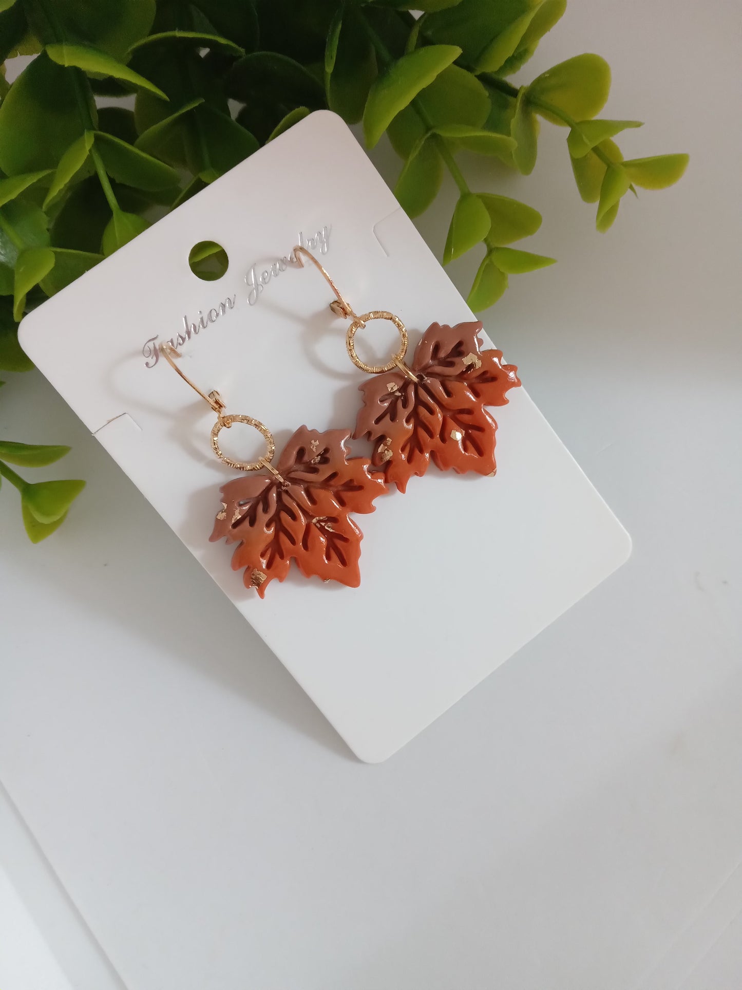 Fall Leaf Drop Earrings - Handmade Polymer Clay Maple/Autumn Jewelry for Women