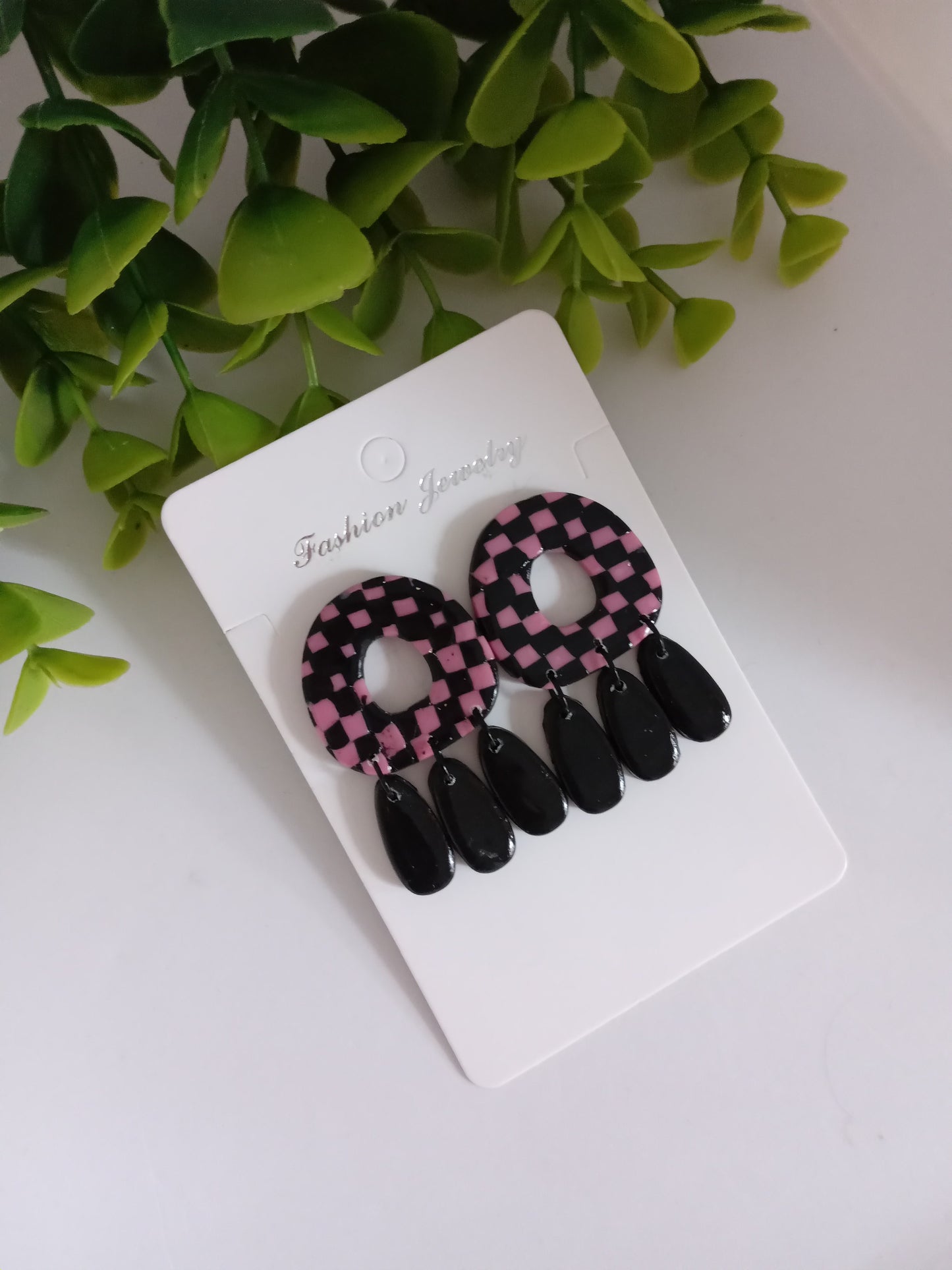 Handmade Polymer Clay Checkerboard Dangle Earrings- Lightweight Jewelry for Women