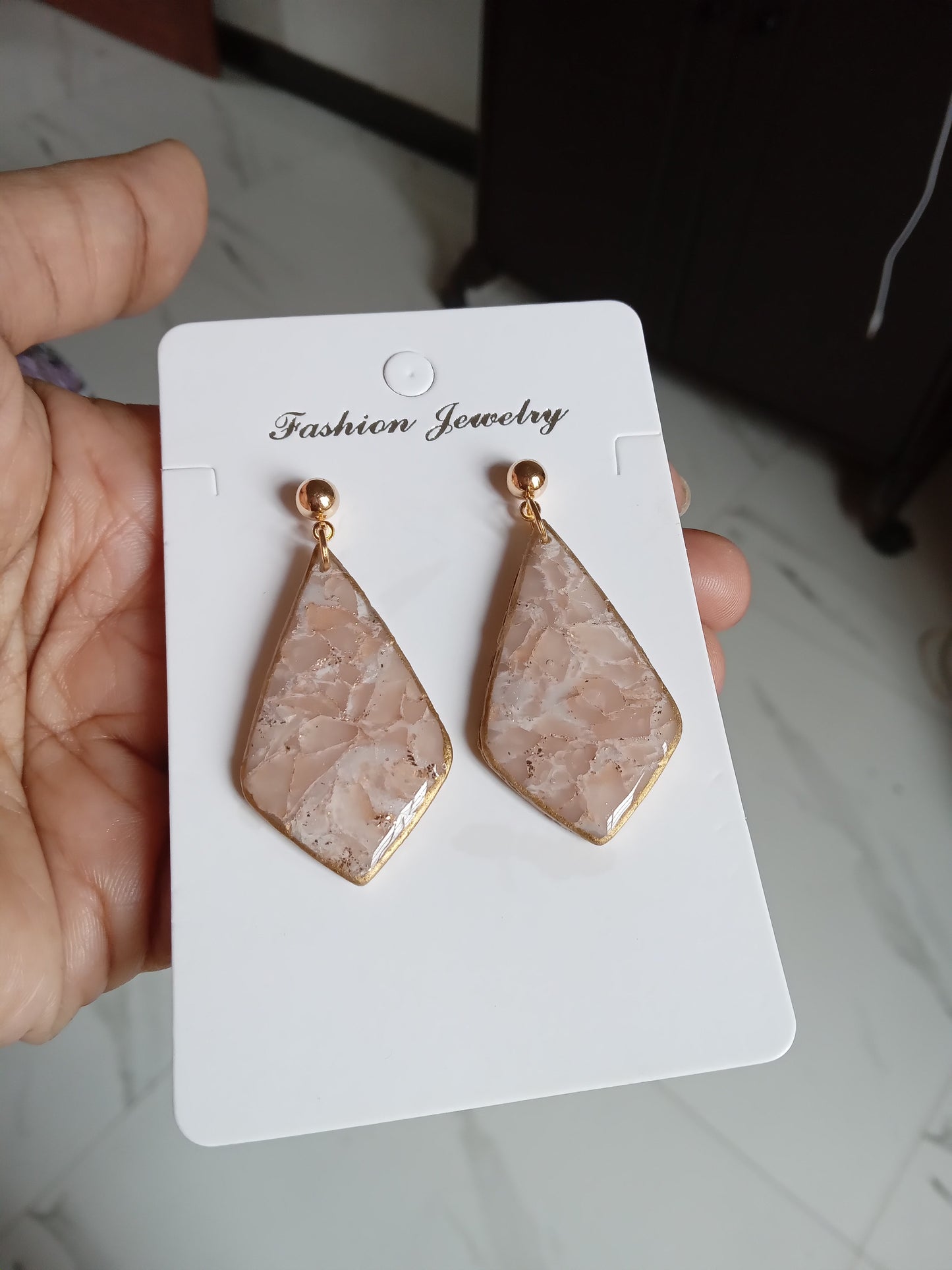 Elegant Pink Stone Drop Earrings – Lightweight Statement Jewelry – Handmade Gift for Women