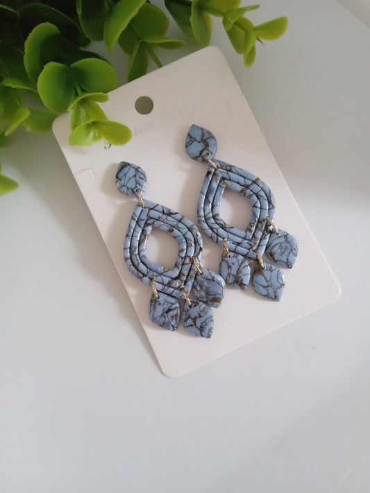 Blue Marble Drop Earrings- Lightweight Fashion Jewelry for Women