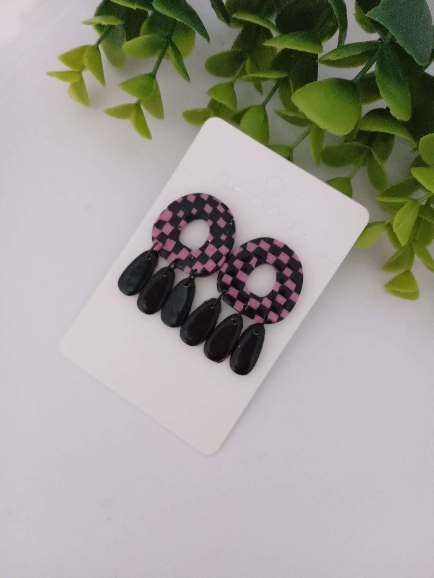 Handmade Polymer Clay Checkerboard Dangle Earrings- Lightweight Jewelry for Women