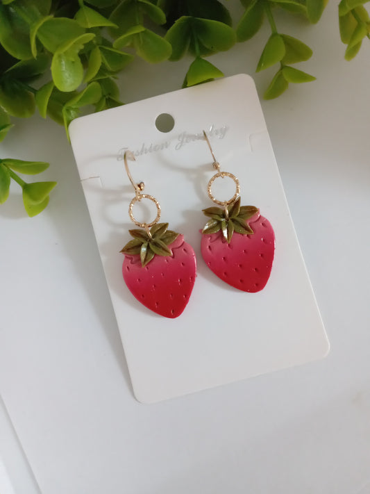 Handmade Strawberry Dangle Earrings- Cute Polymer Clay Fruit Jewelry for women & Girls