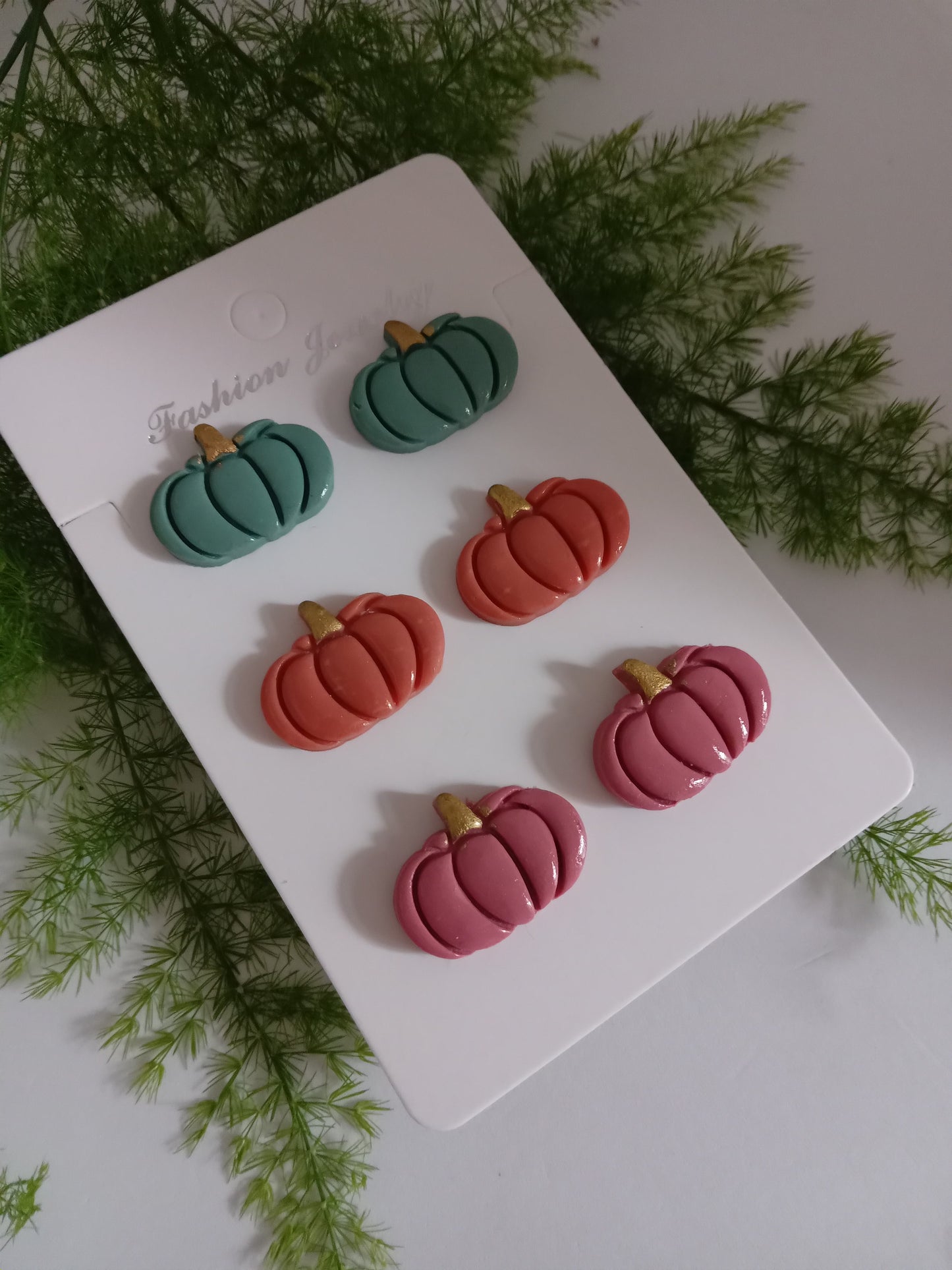 Pumpkin Stud Earrings – Handmade Polymer Clay Fall Jewelry Set (3 Pairs)